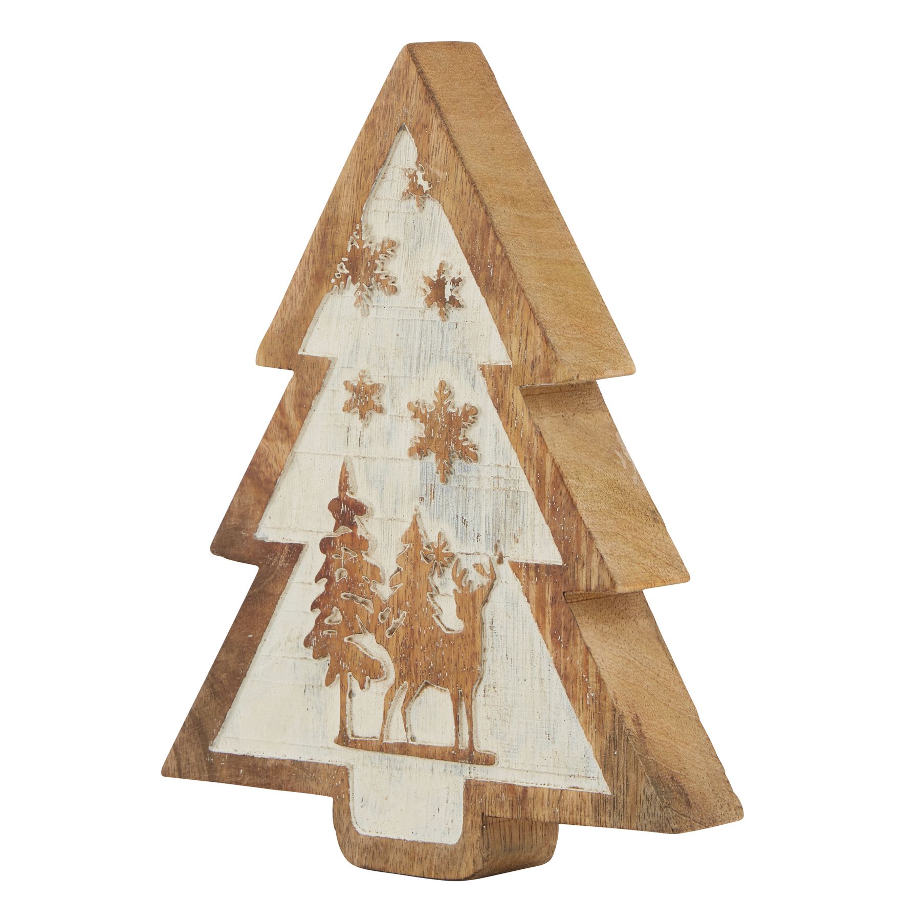 Natural Wooden Snow Scene Tree Decoration - Image 1