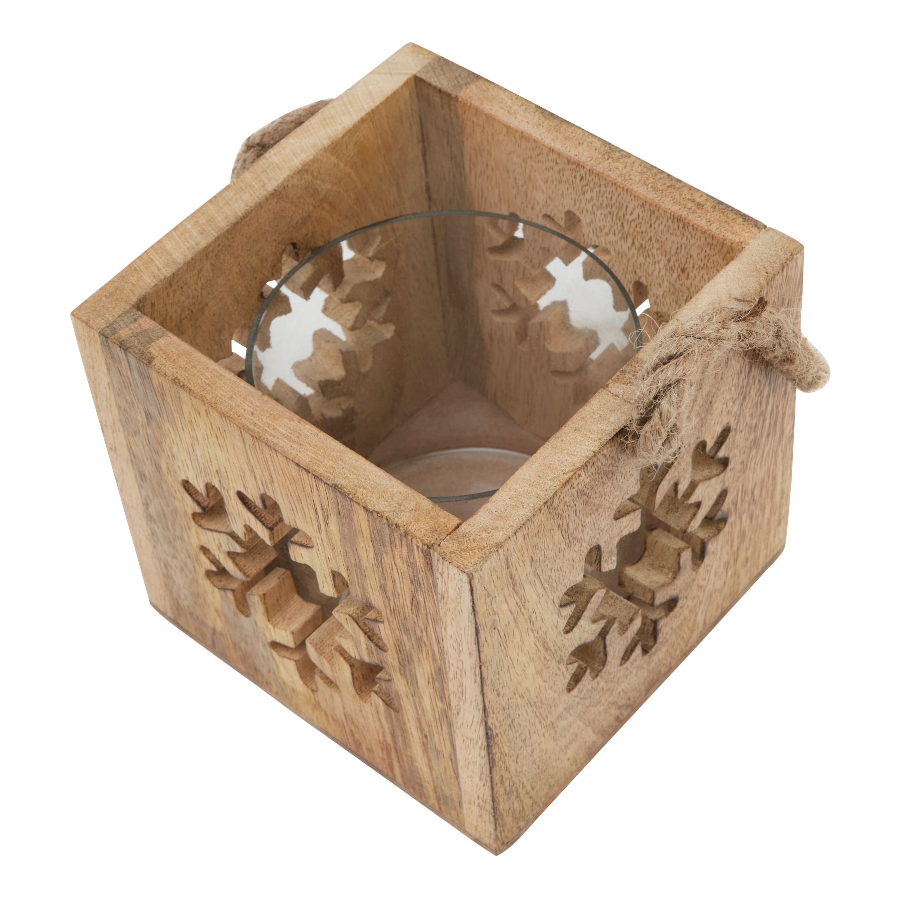 Natural Wooden Snowflake Tealight Candle Holder - Image 2