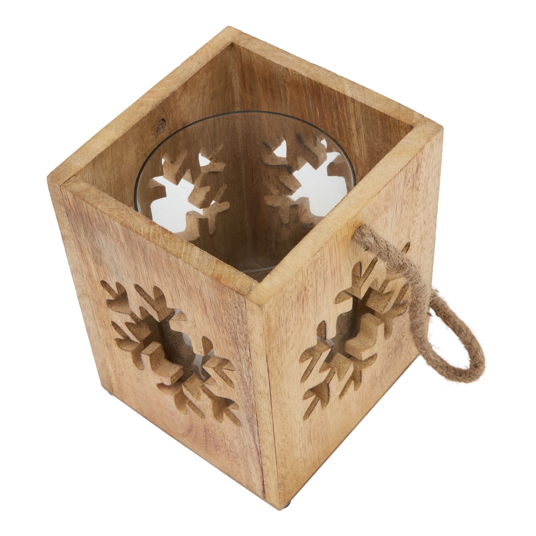 Natural Wooden Large Snowflake Tealight Candle Holder - Image 2