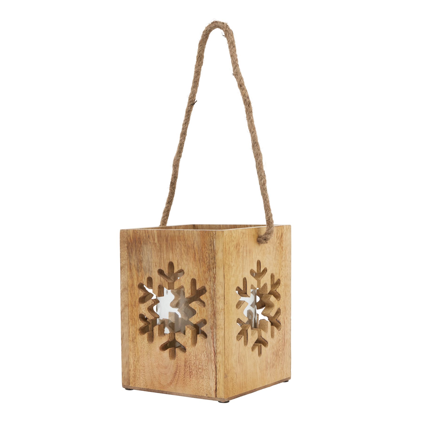 Natural Wooden Large Snowflake Tealight Candle Holder - Image 1