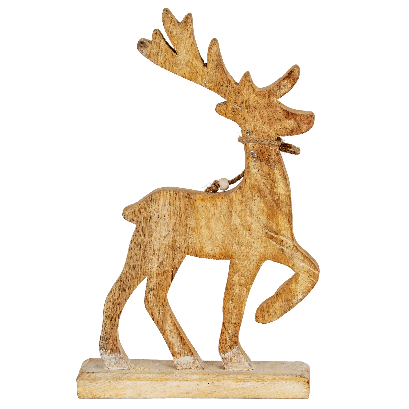 White Wash Collection Wooden Sparkle Reindeer Decoration - Image 3