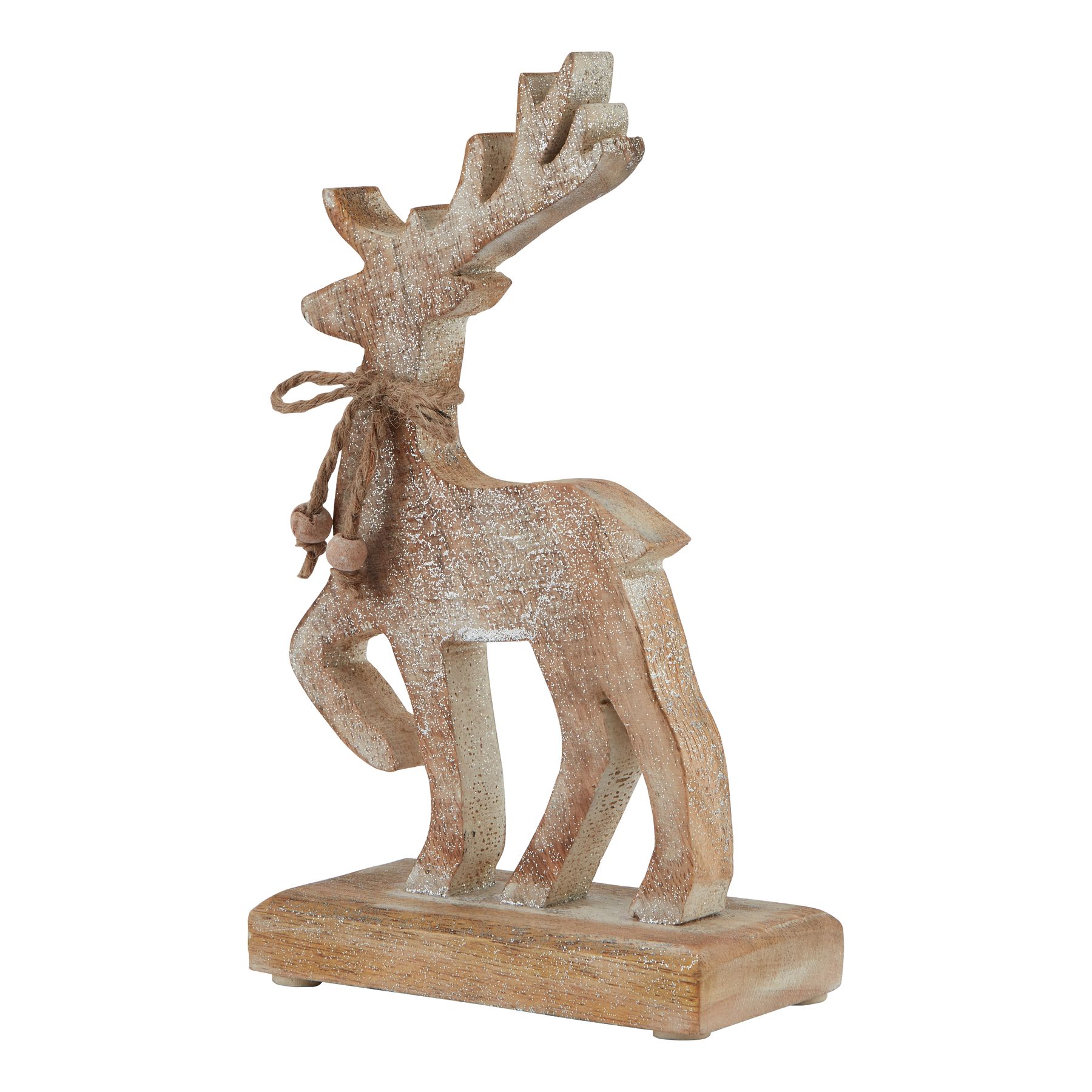White Wash Collection Wooden Sparkle Reindeer Decoration - Image 1