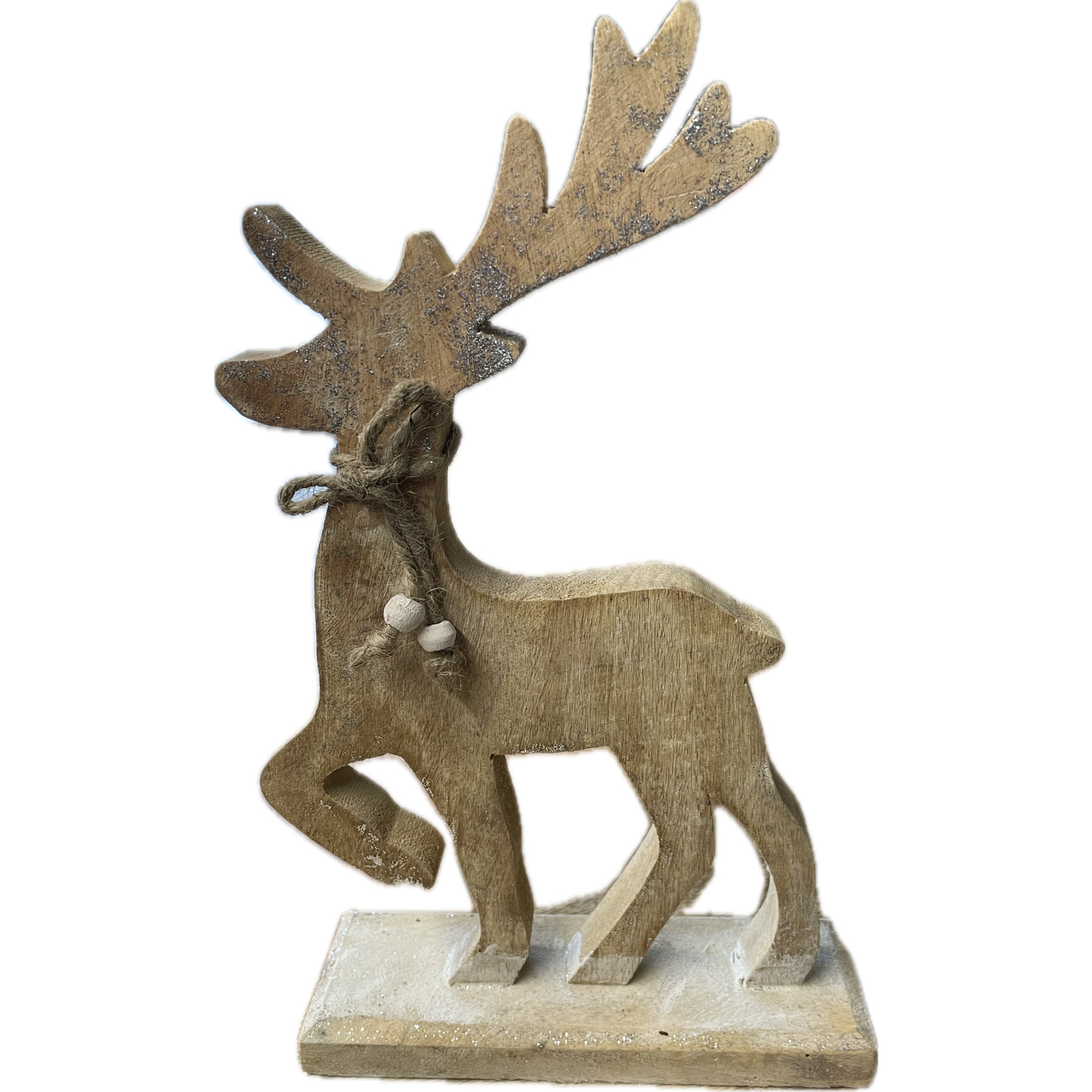 White Wash Collection Wooden Sparkle Reindeer Decoration - Image 1