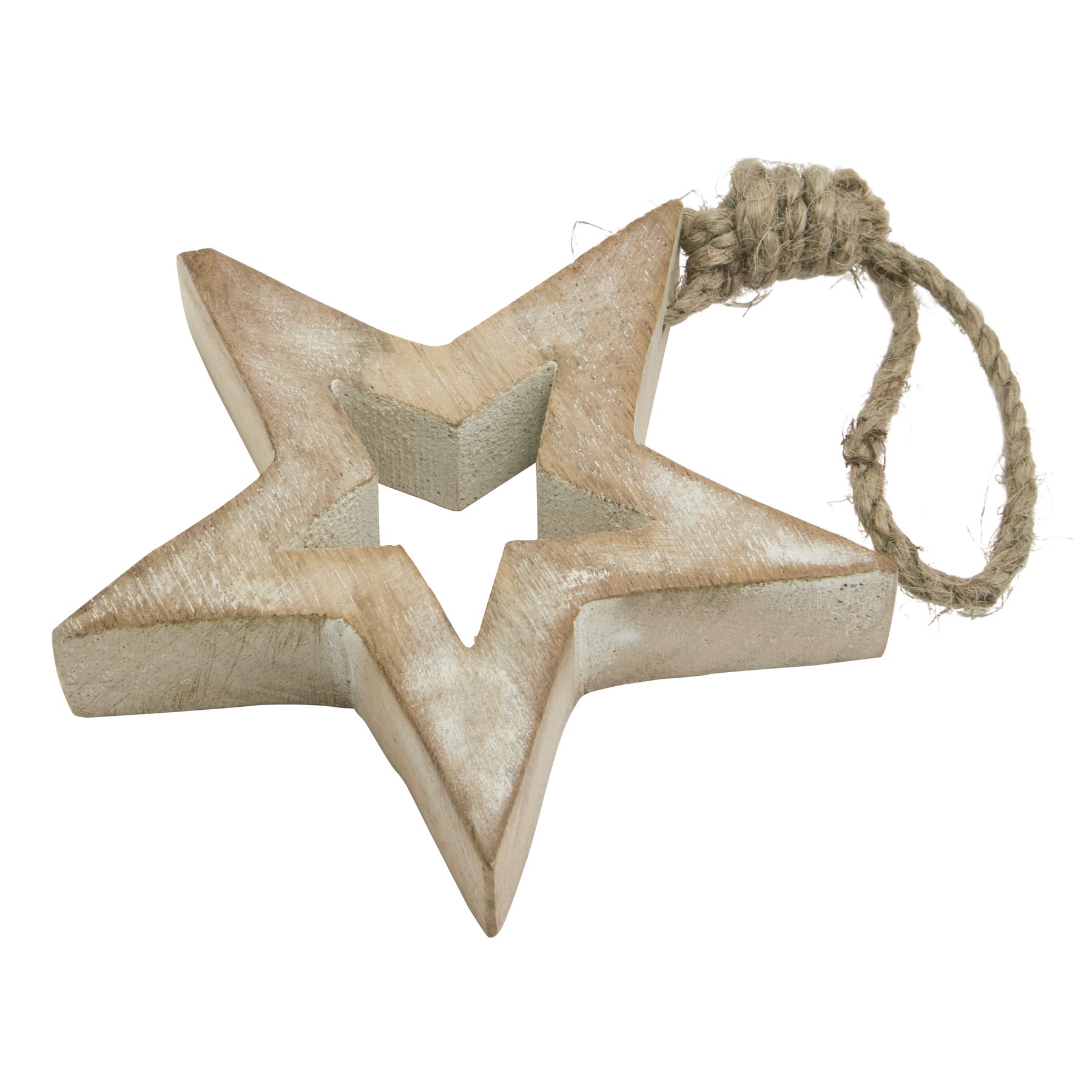 White Wash Collection Small Wooden Hanging Star Decoration - Image 3