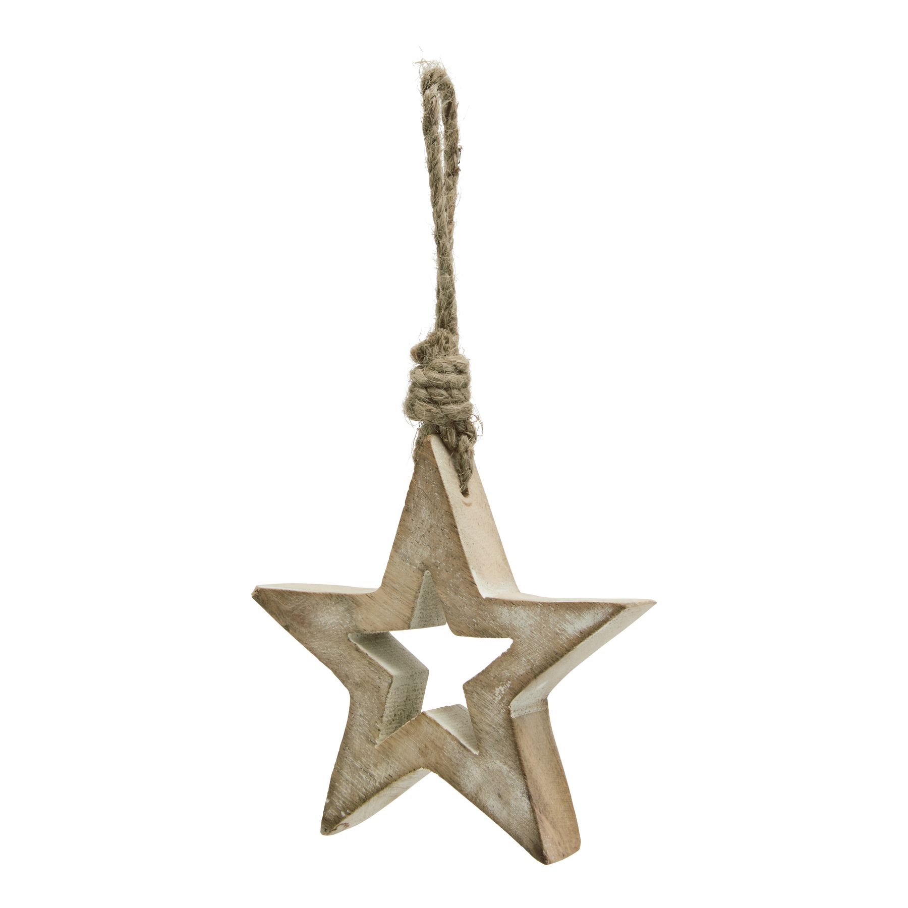 White Wash Collection Small Wooden Hanging Star Decoration - Image 1