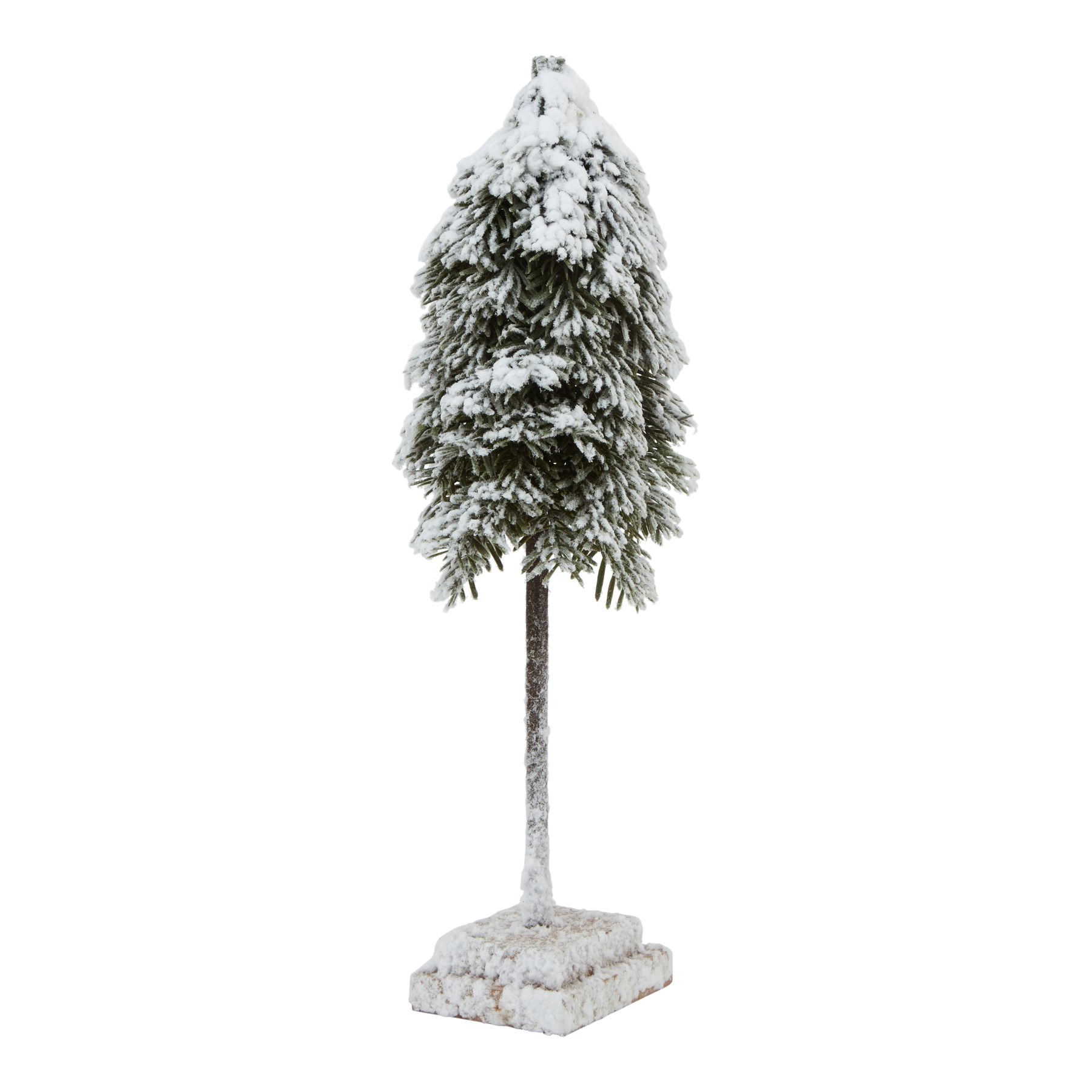 Medium Snowy Cedar Tree On Wood Block - Image 1