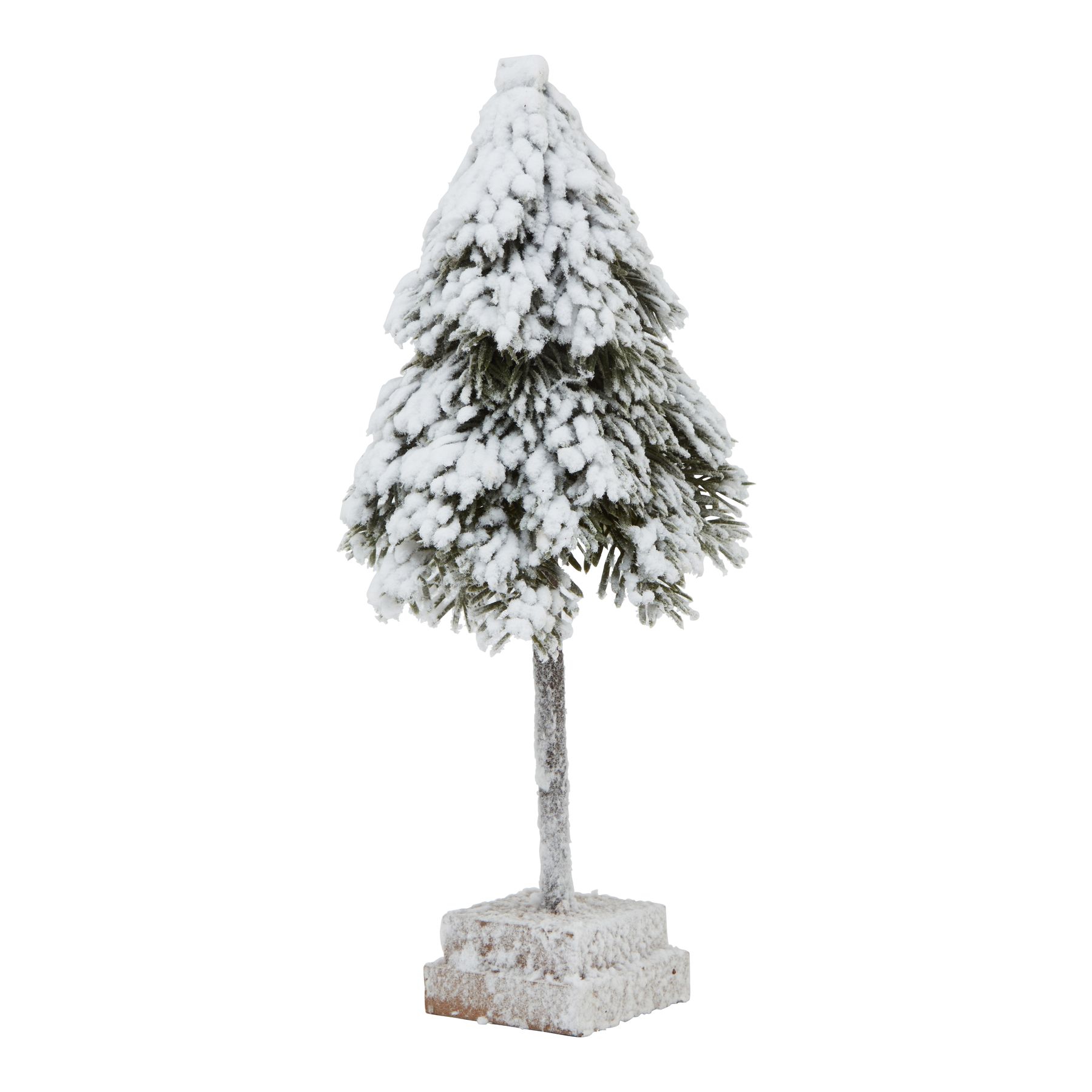 Small Snowy Cedar Tree On Wood Block - Image 1