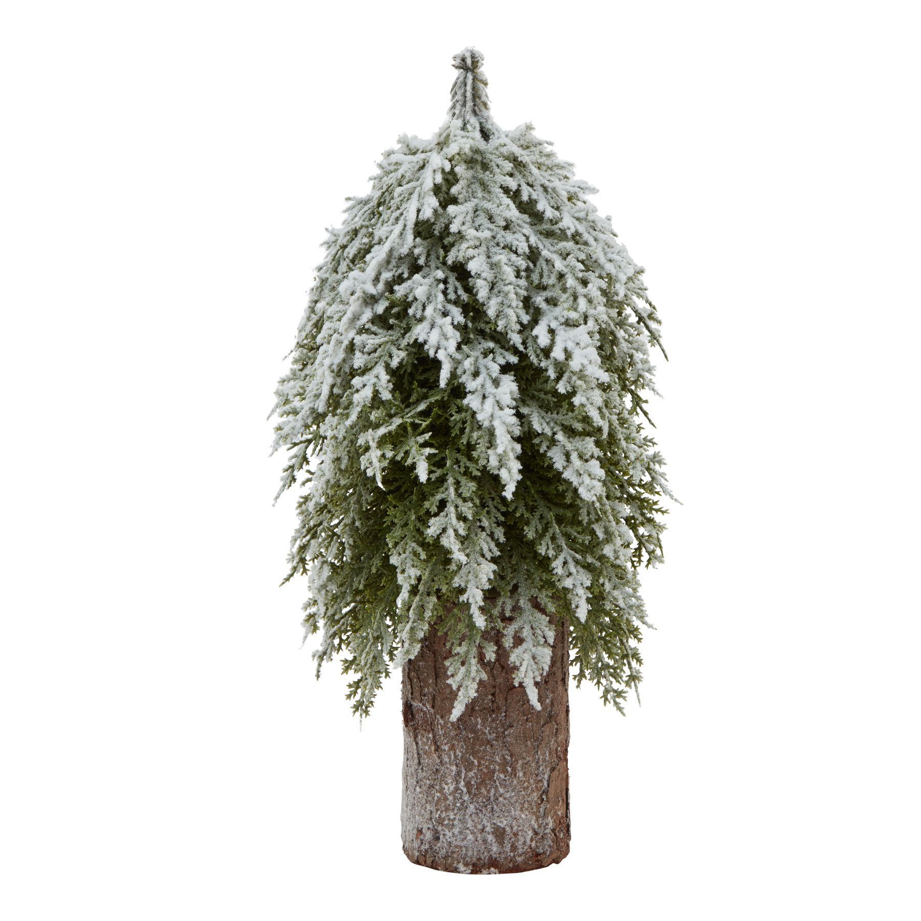 Small Snowy Fir Tree On Tall Wood Log - Image 1