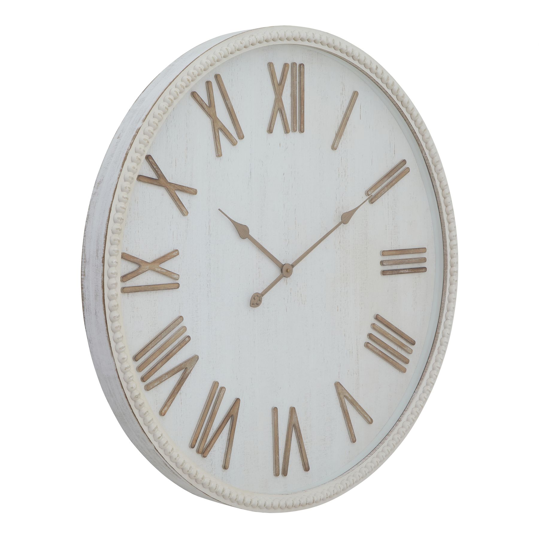 Large Rustic White Clock With Beaded Frame - Image 1