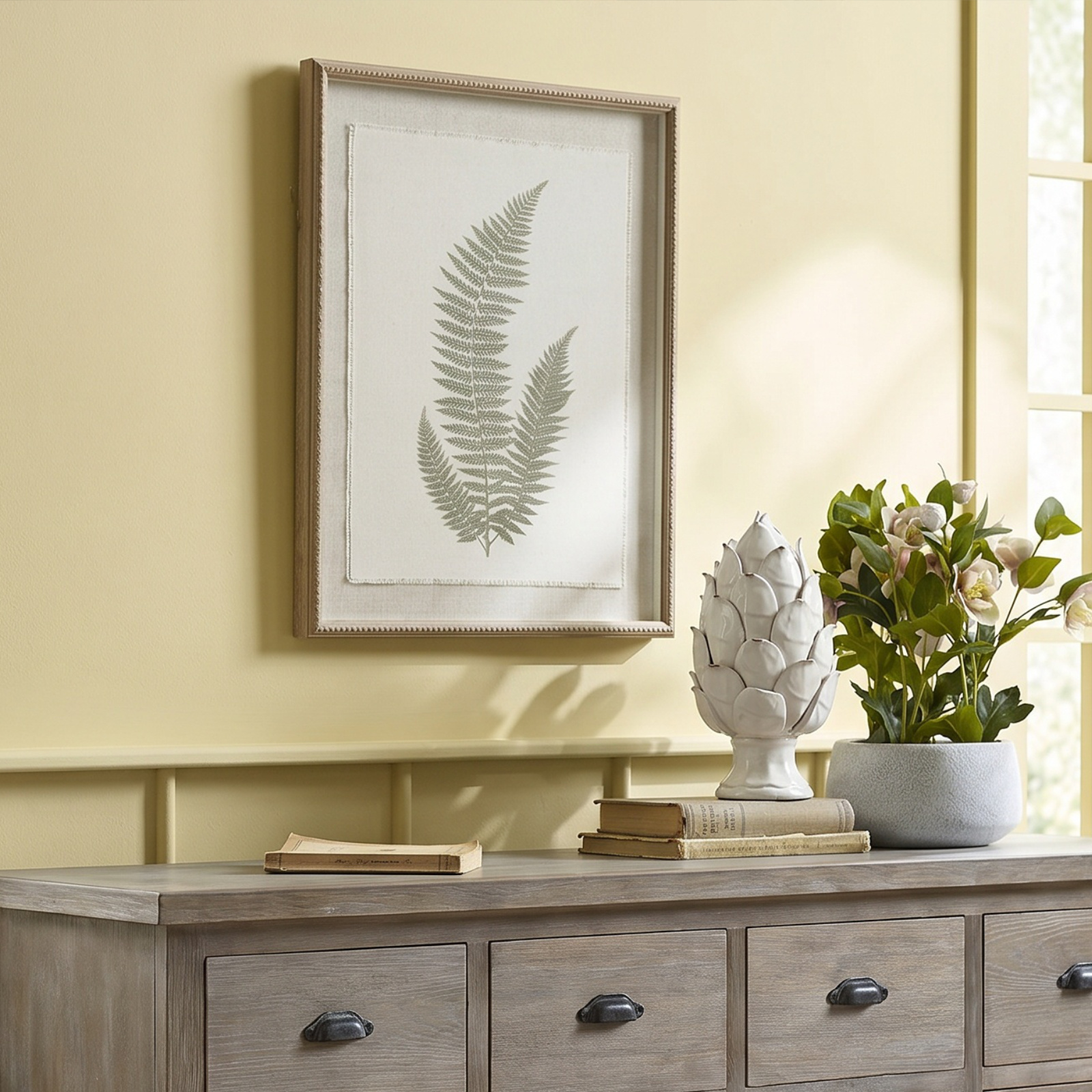 Fern Art On Texture-Torn Paper With Beaded Frame - Image 7
