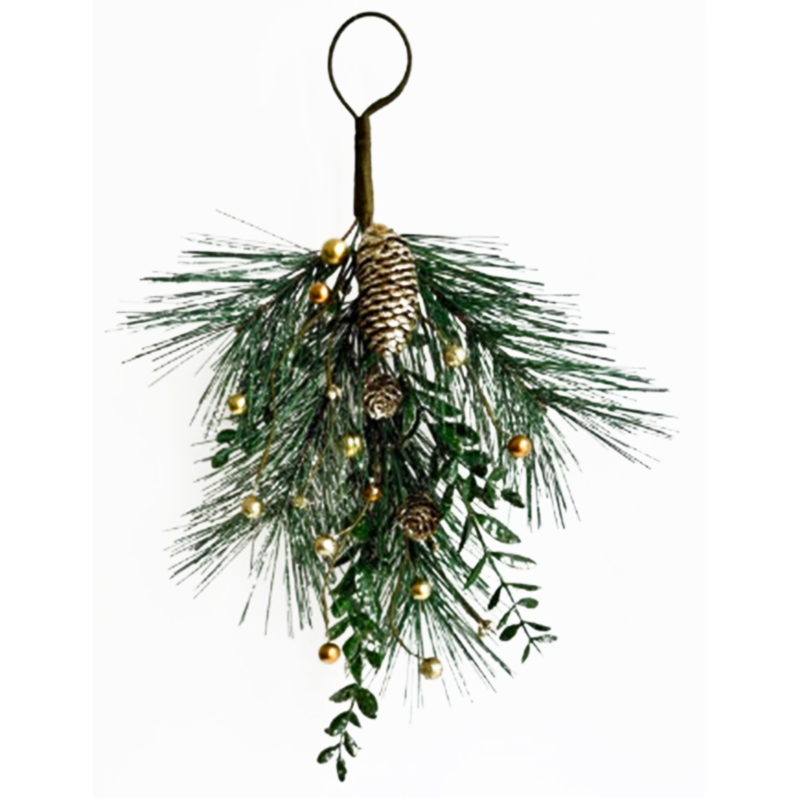 Christmas Soft Gold Teardrop Swag With Pinecones - Image 1