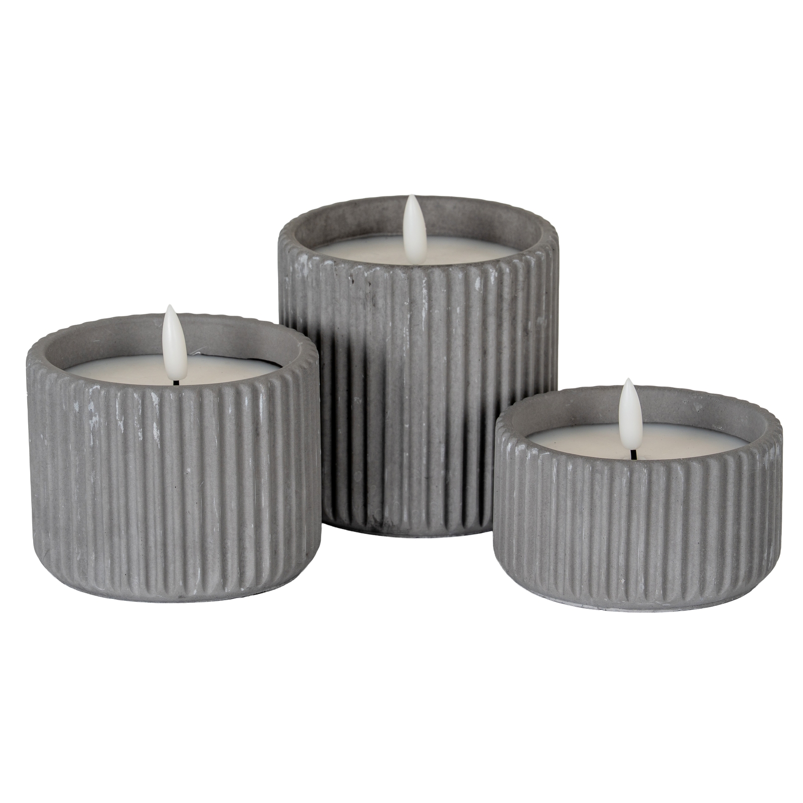 Luxe Collection Natural Glow Grey Ribbed Medium Led Candle - Image 3