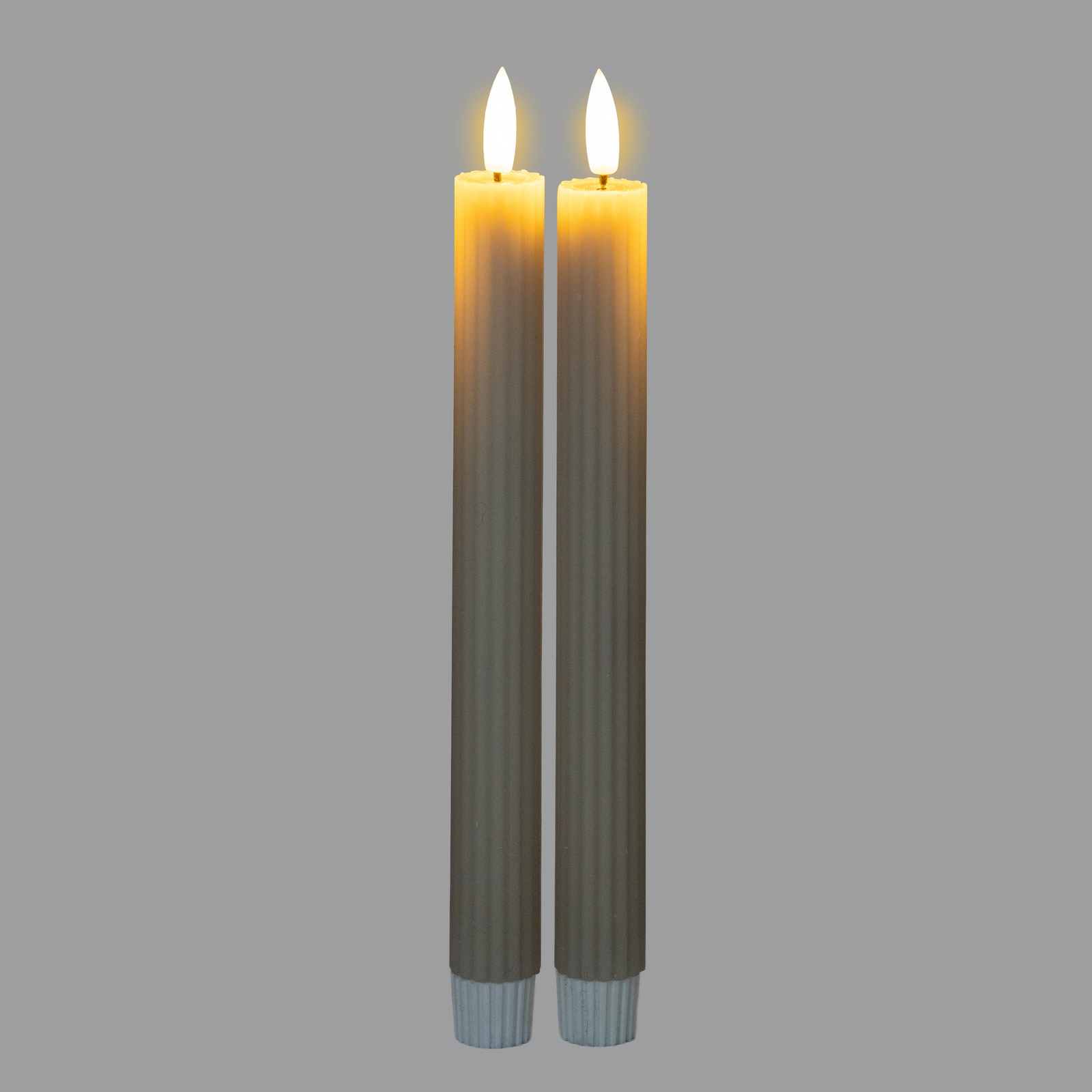 Luxe Collection Natural Glow Taupe  Ribbed Taper Candles - Image 2