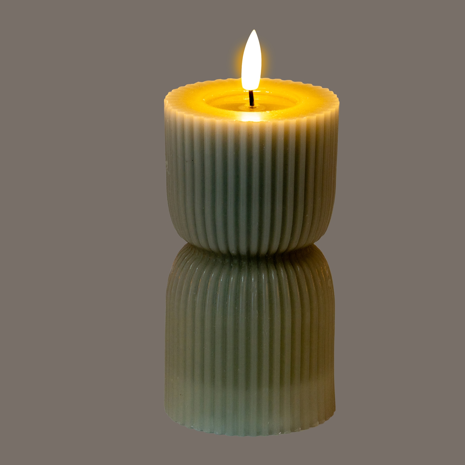 Luxe Collection Natural Glow 2.75x6 Grey Carved LED Candle - Image 2