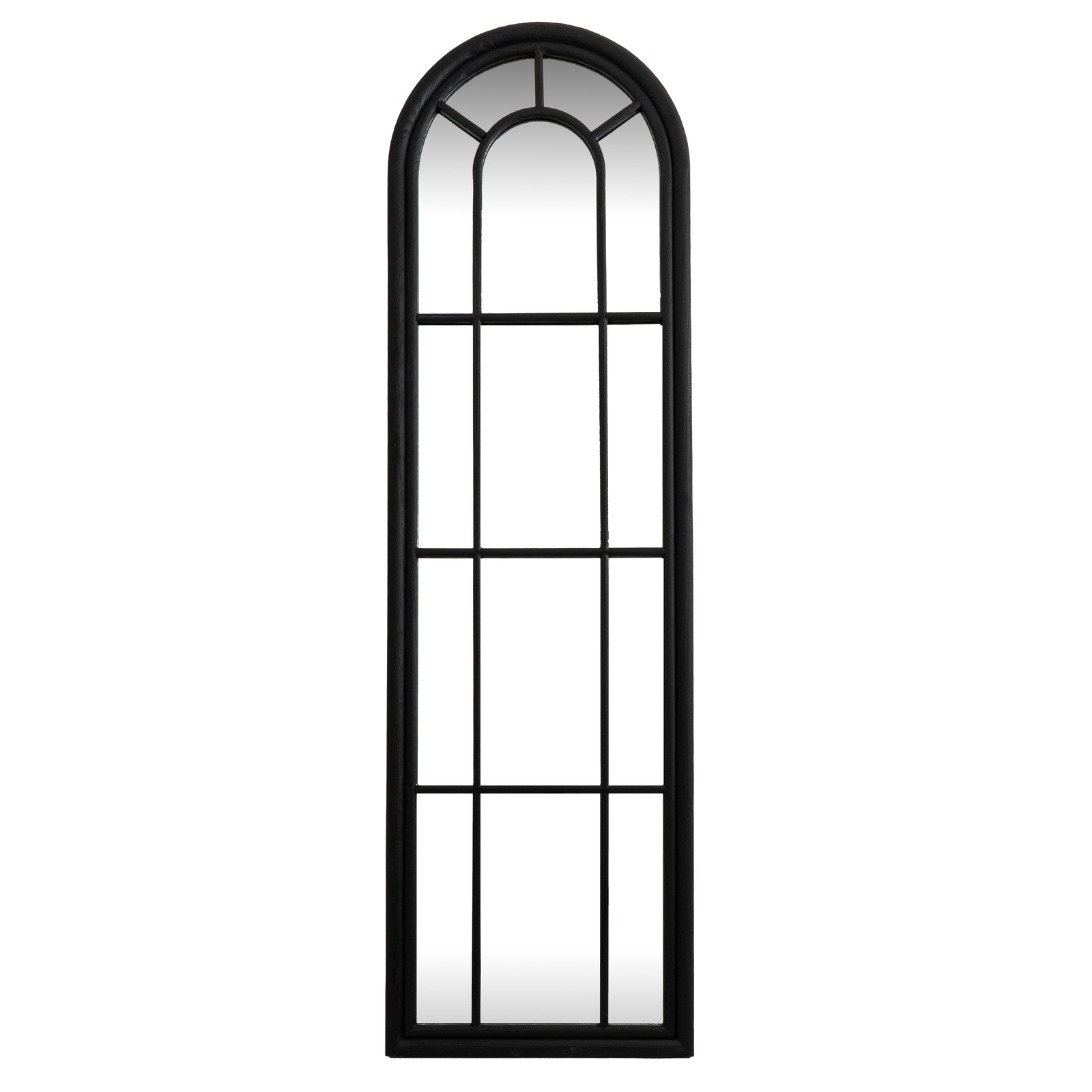 Black Wood Tall Arched Window Mirror - Image 1