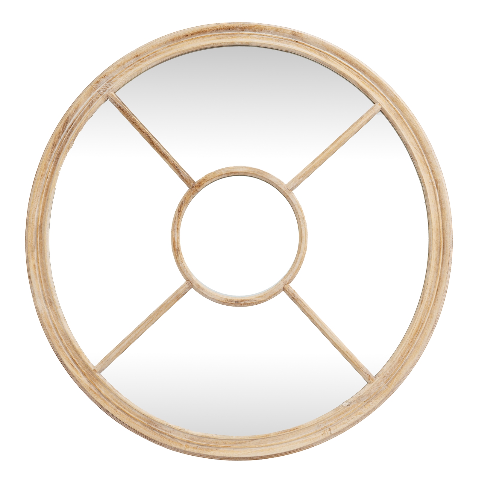 Washed Wood Round Window Mirror - Image 1