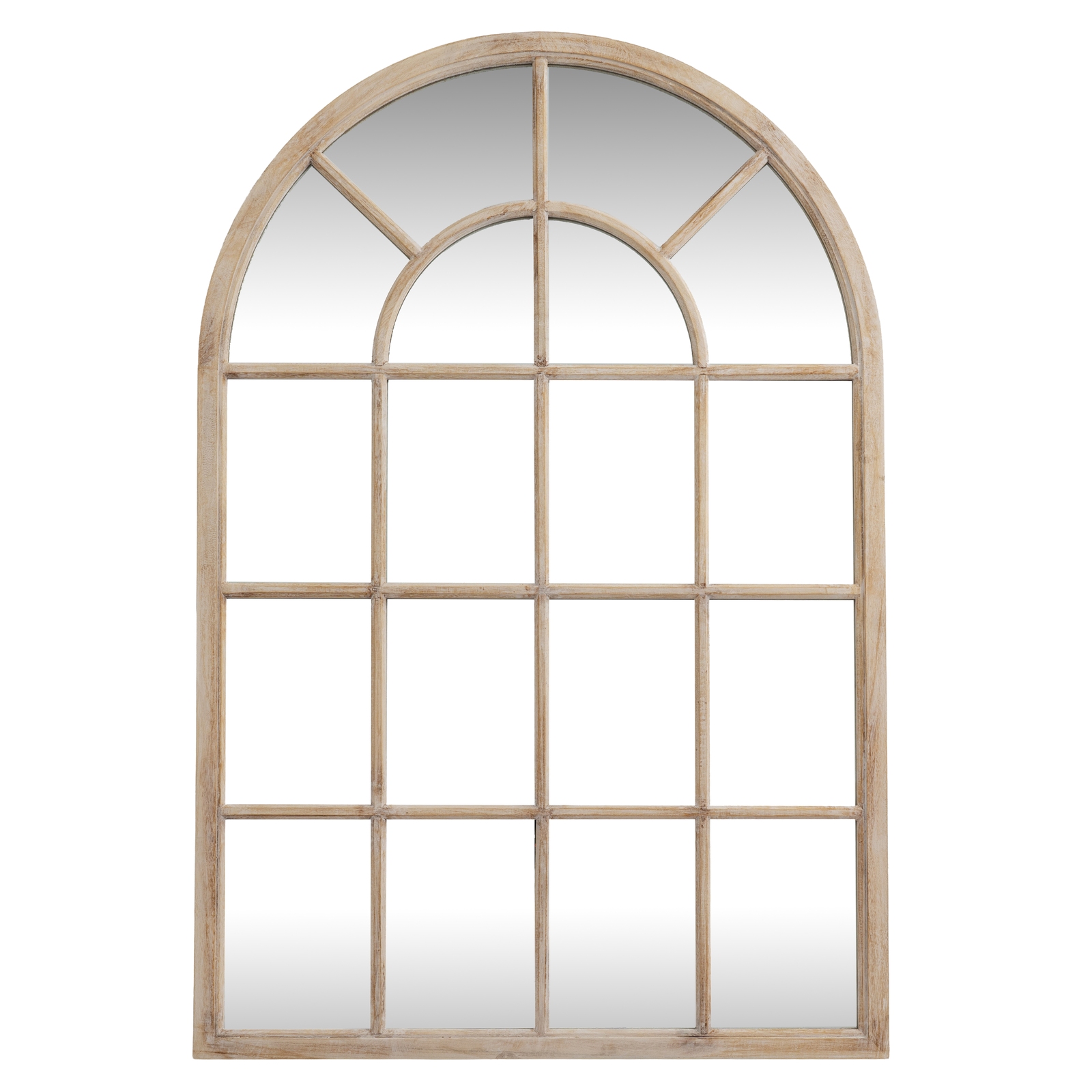 Washed Wood Arched Window Mirror - Image 1