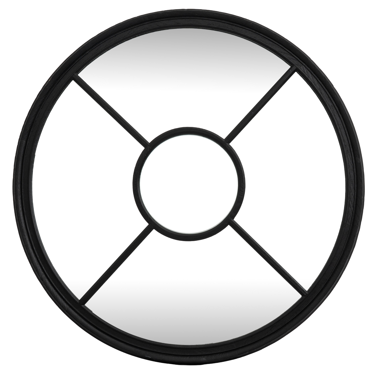 Black Wood Round Window Mirror - Image 1