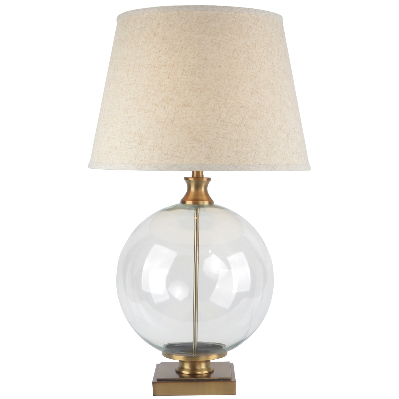 Lunel Glass Orb Table Lamp With Edged Linen Shade - Image 1