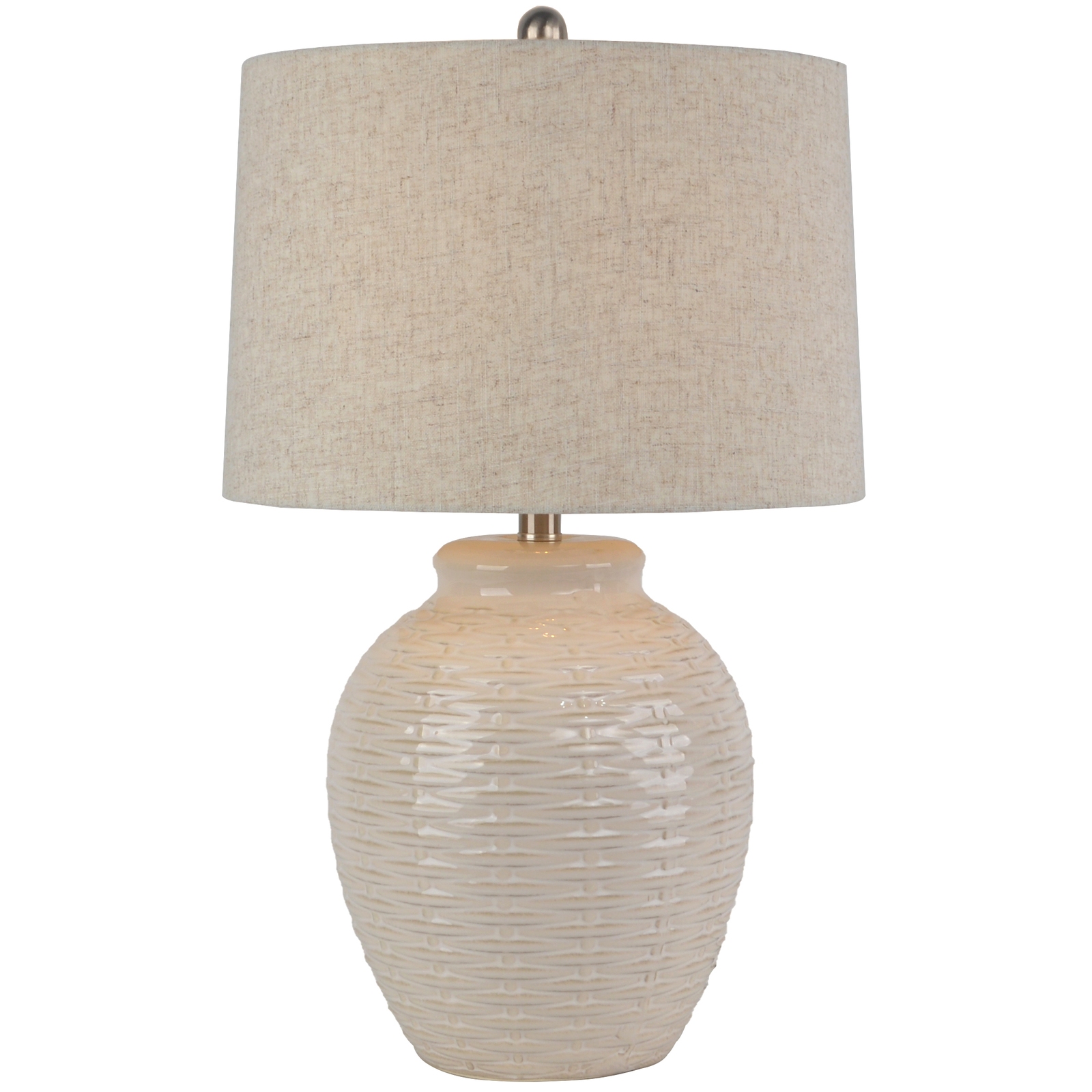 Basketweave Ceramic Table Lamp With Linen Shade - Image 1