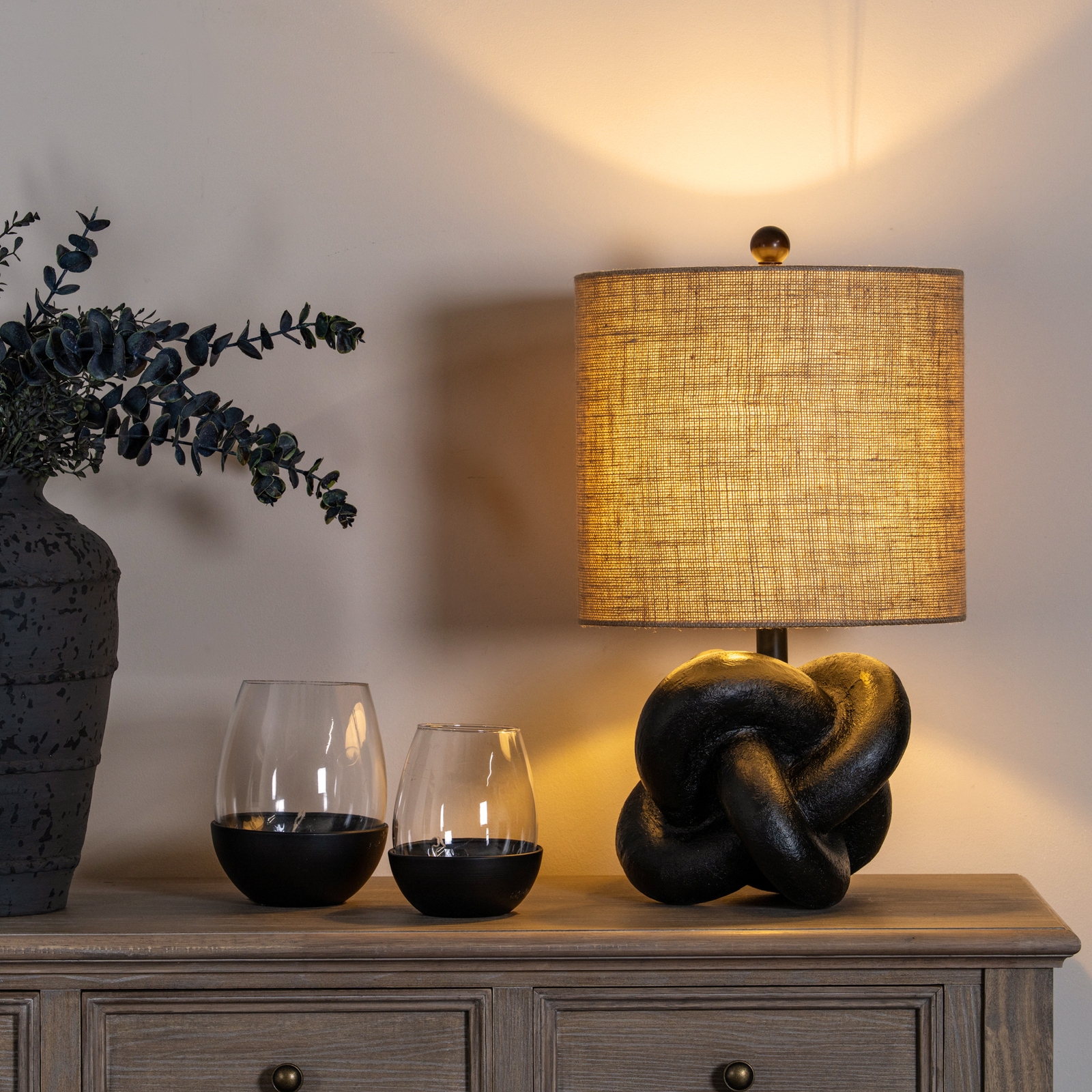 Black Knot Table Lamp With Hessian Shade - Image 2