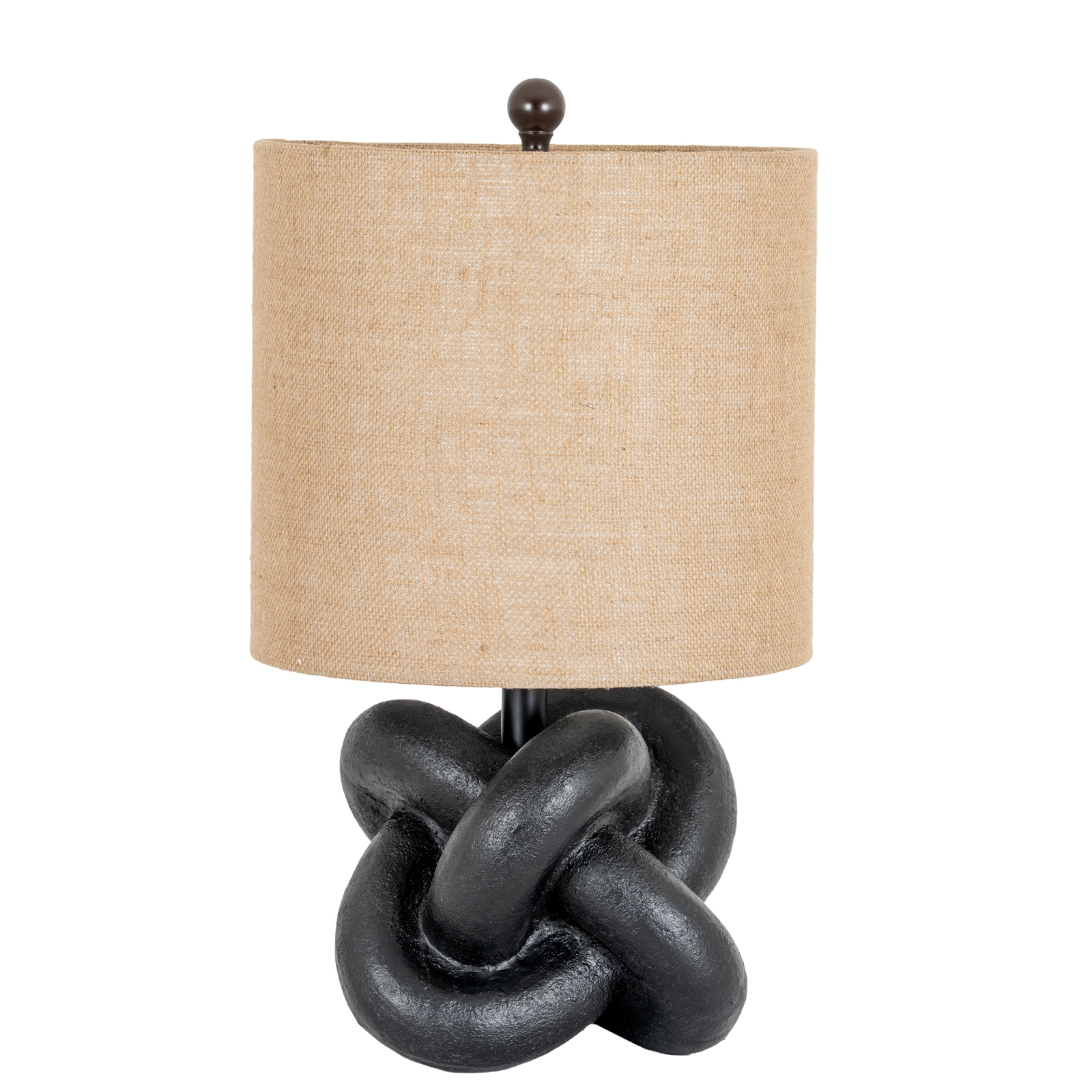 Black Knot Table Lamp With Hessian Shade - Image 1
