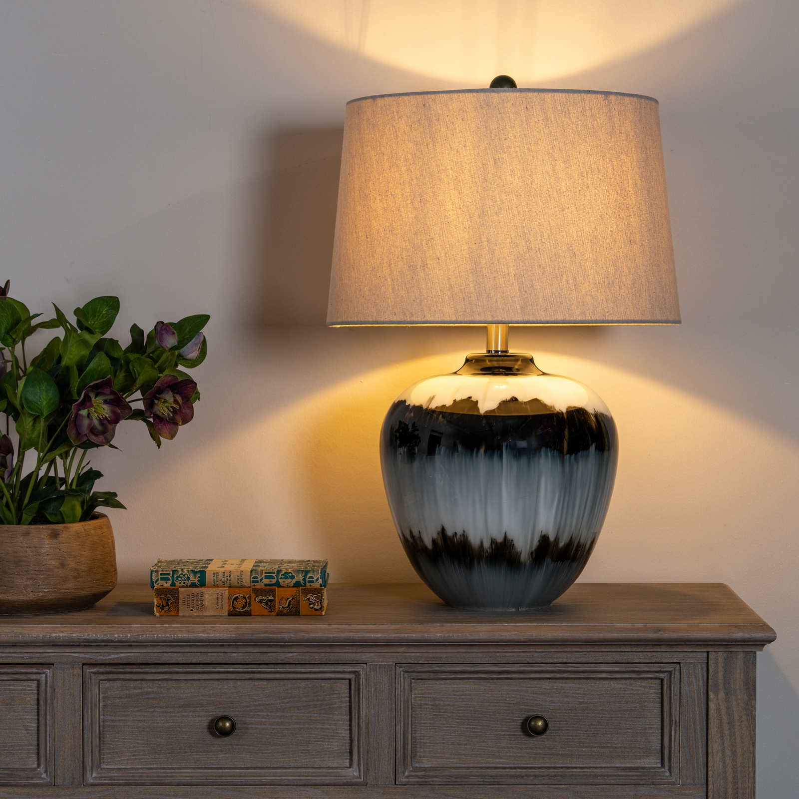 Midnight Shadows Squat Table Lamp With Linen Shade - Image 2