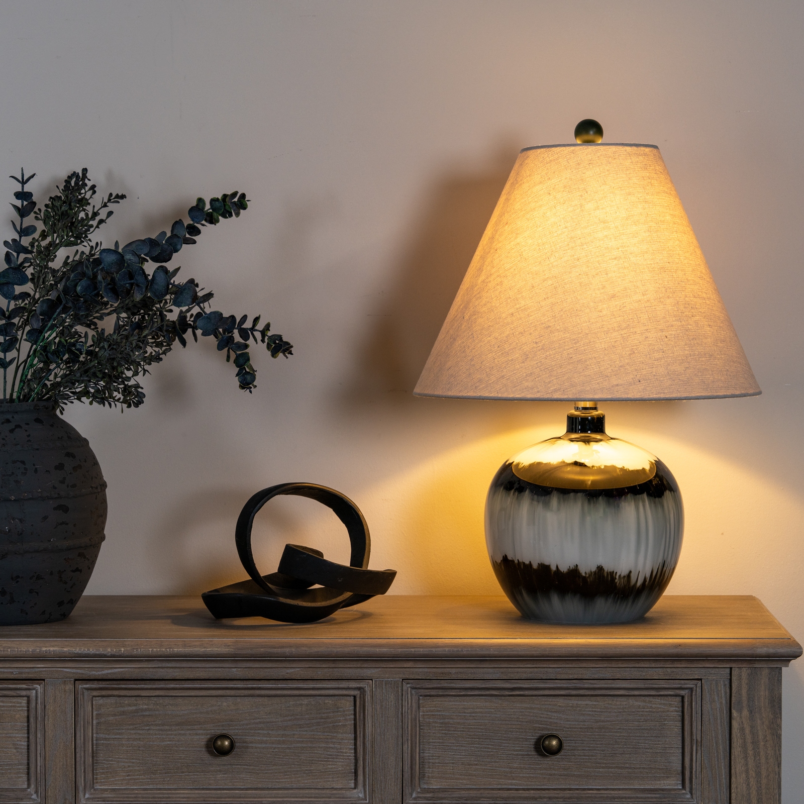 Midnight Shadows Squat Table Lamp With Linen Shade - Image 2