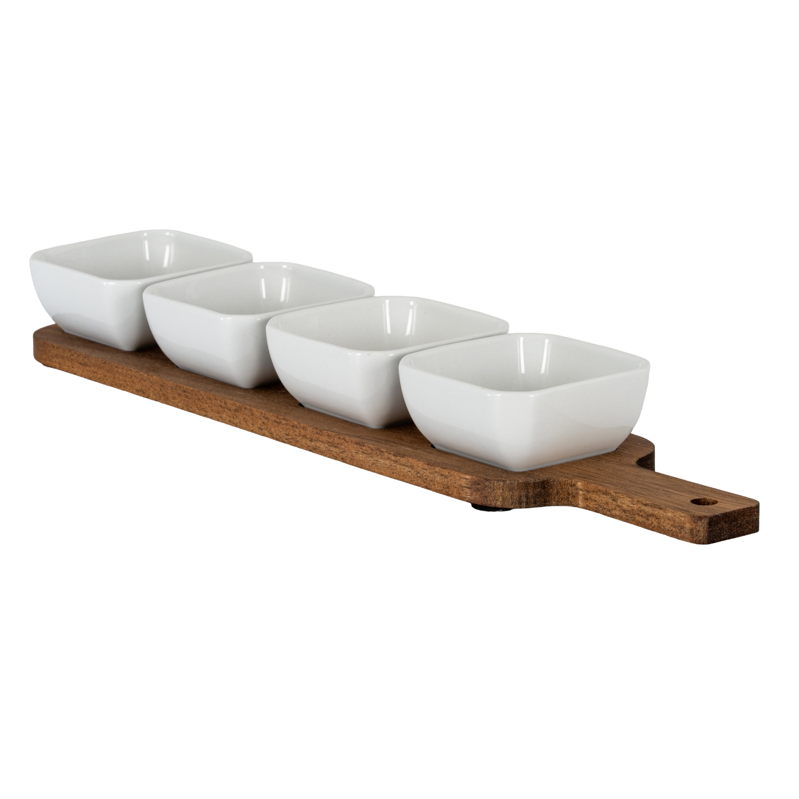 Acacia Serving Board including Four Ceramic Serving Bowls - Image 1