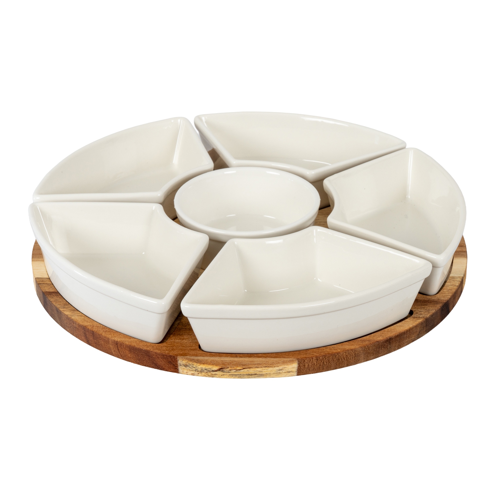 Acacia Lazy Susan including Ceramic Serving Bowls - Image 1