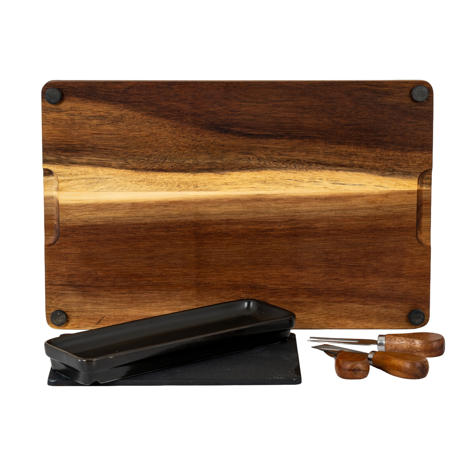 Acacia Cheese Board Set With Grey Bowl, Slate and Cutlery - Image 4