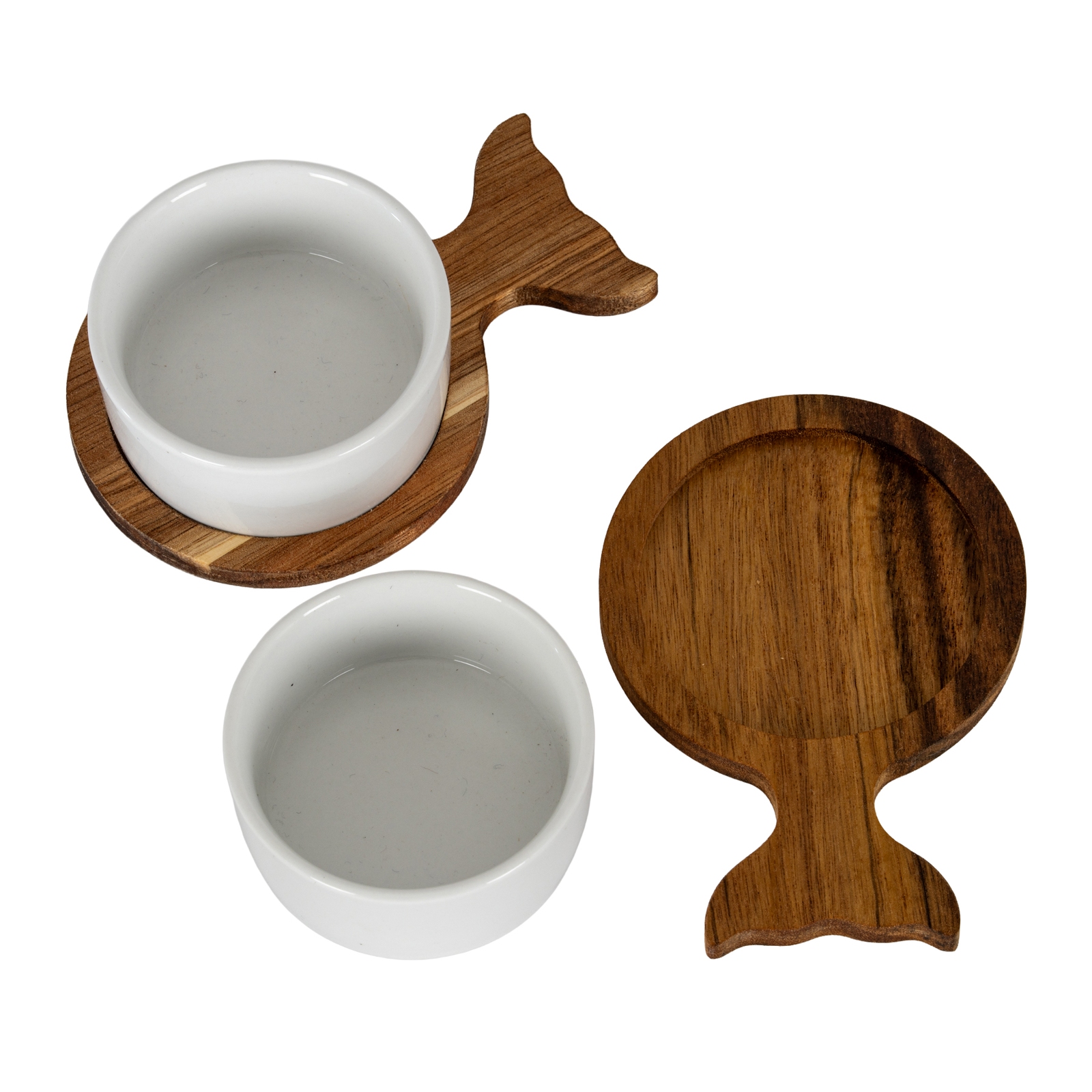 Set Of 2 Acacia Fishtail Serving Trays with Ceramic Bowls - Image 4
