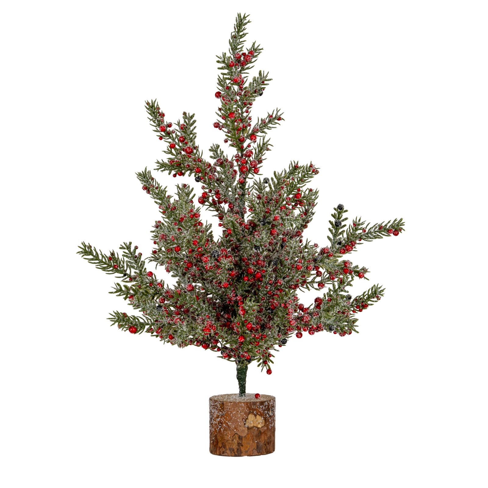 Small Frosted Winter Berry Tree On Wooden Block - Image 1