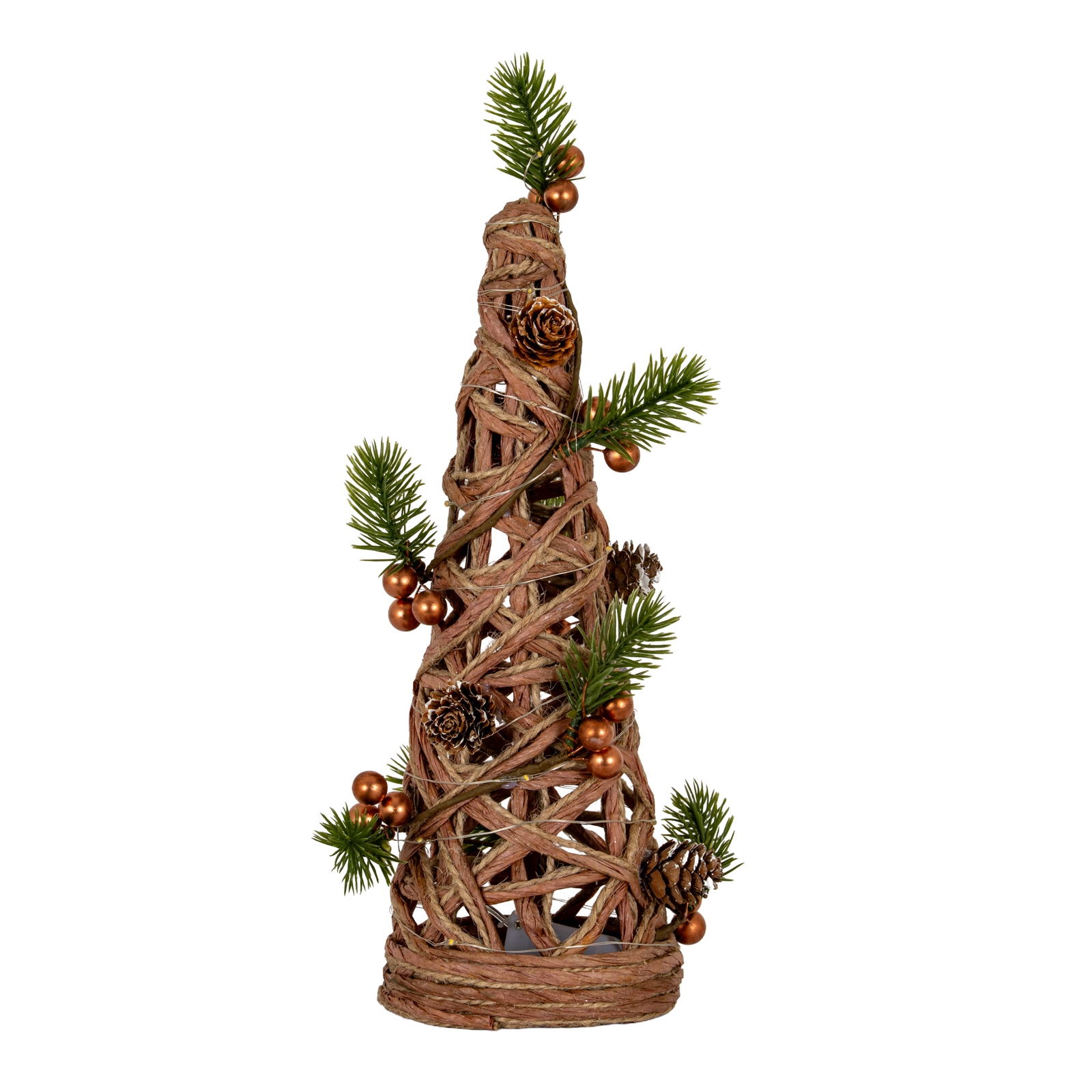 Small LED Natural Rattan Cone Tree With Winter Branches - Image 1