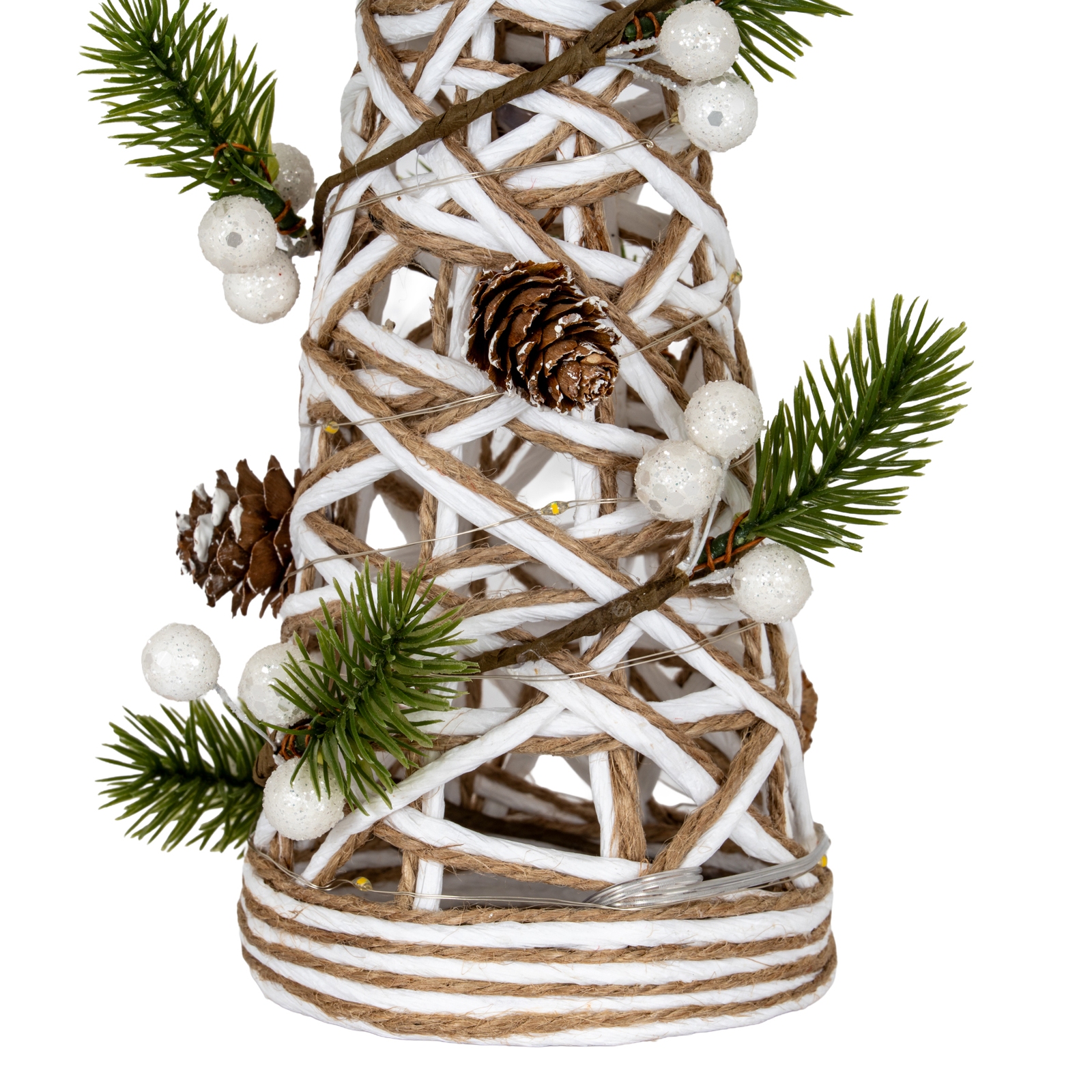 Small LED White Rattan Cone Tree With Winter Branches - Image 2