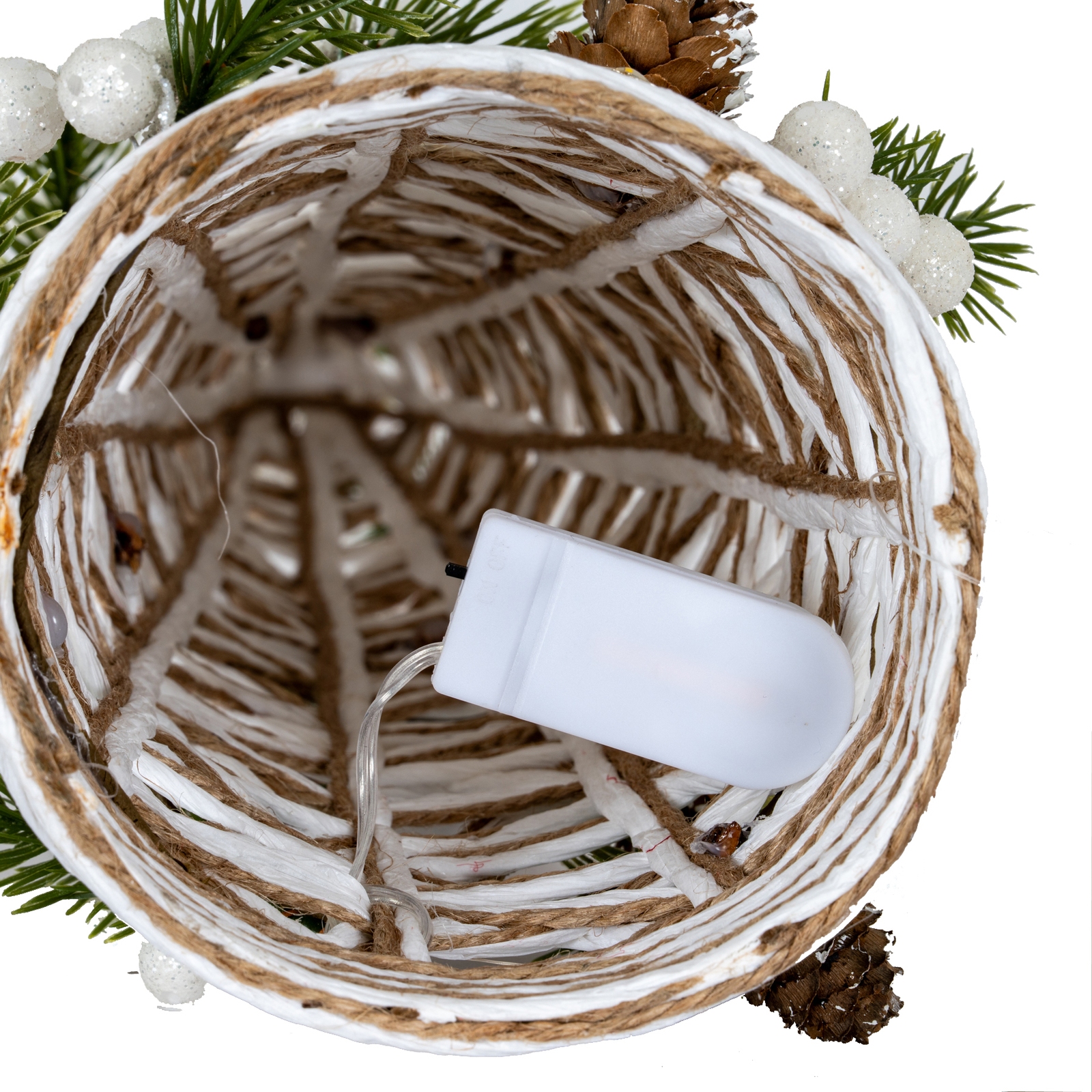Small LED White Rattan Cone Tree With Winter Branches - Image 3