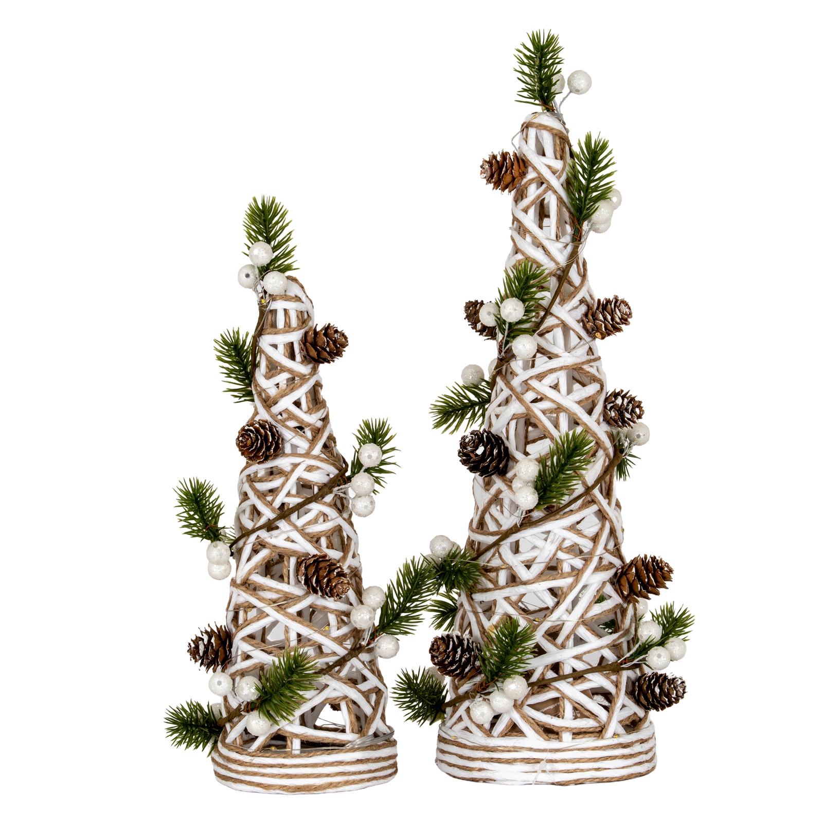 Small LED White Rattan Cone Tree With Winter Branches - Image 4