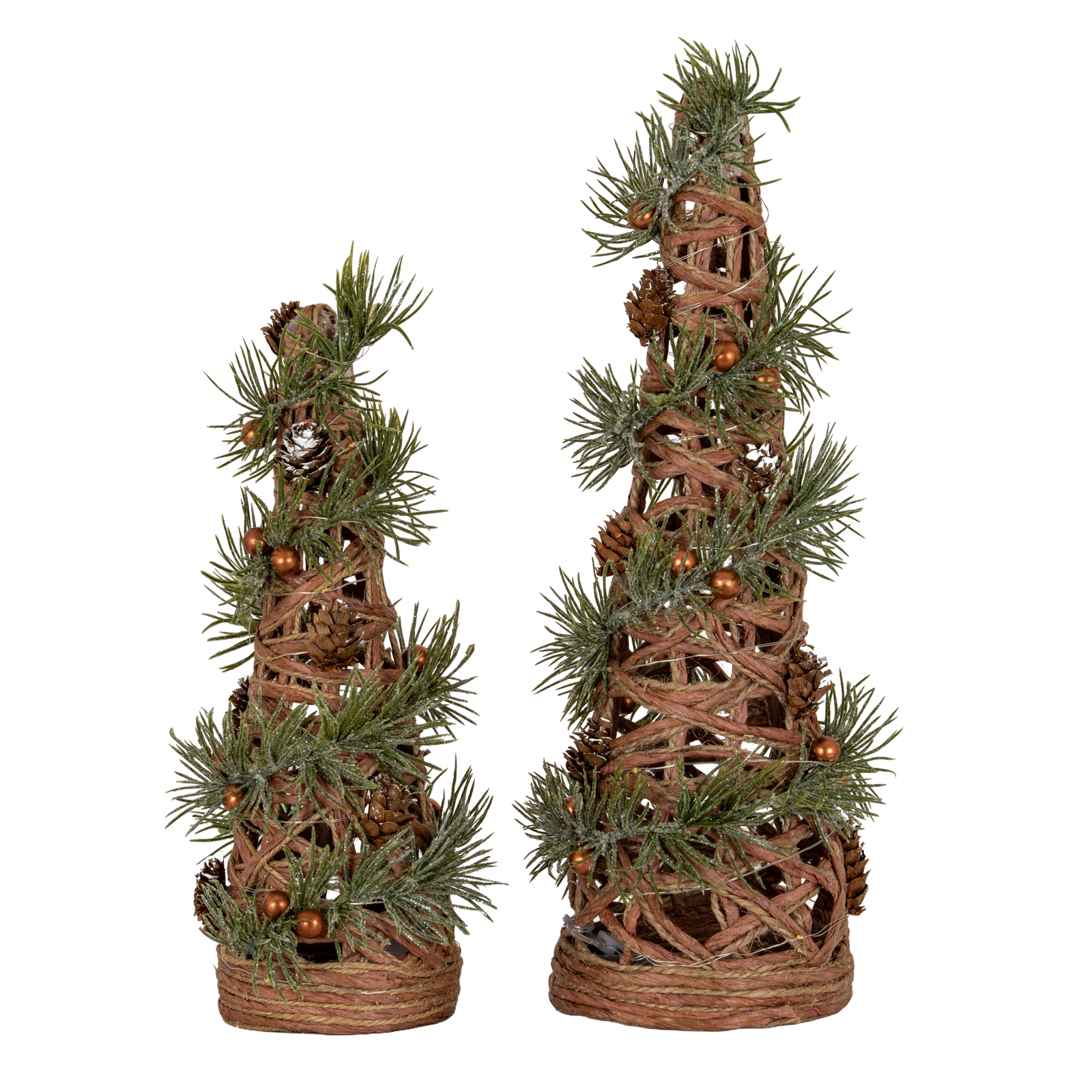 Small LED Frosted Natural Rattan Cone Tree With Branches - Image 3