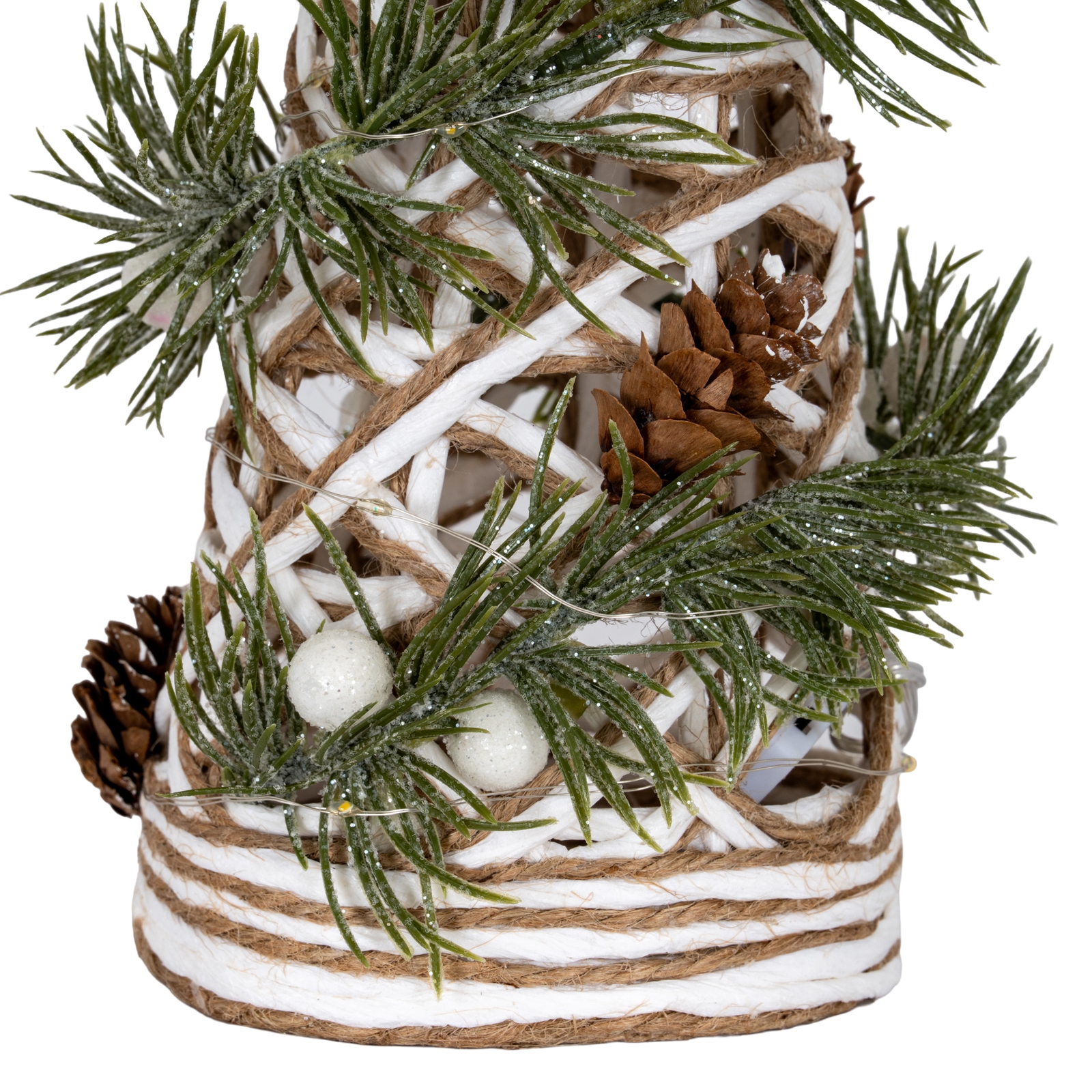 Small LED Frosted White Rattan Cone Tree With Branches - Image 2