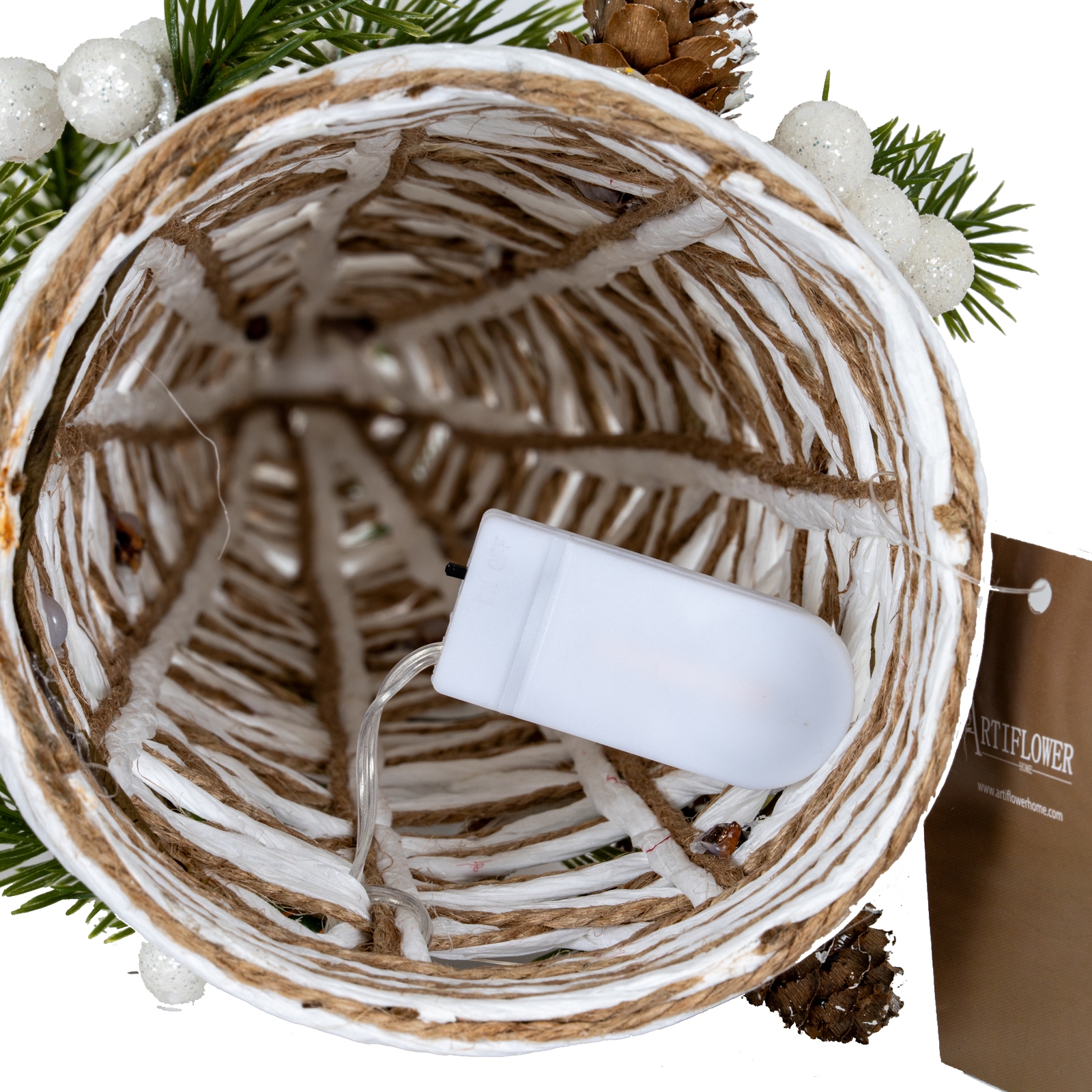 Small LED Frosted White Rattan Cone Tree With Branches - Image 4