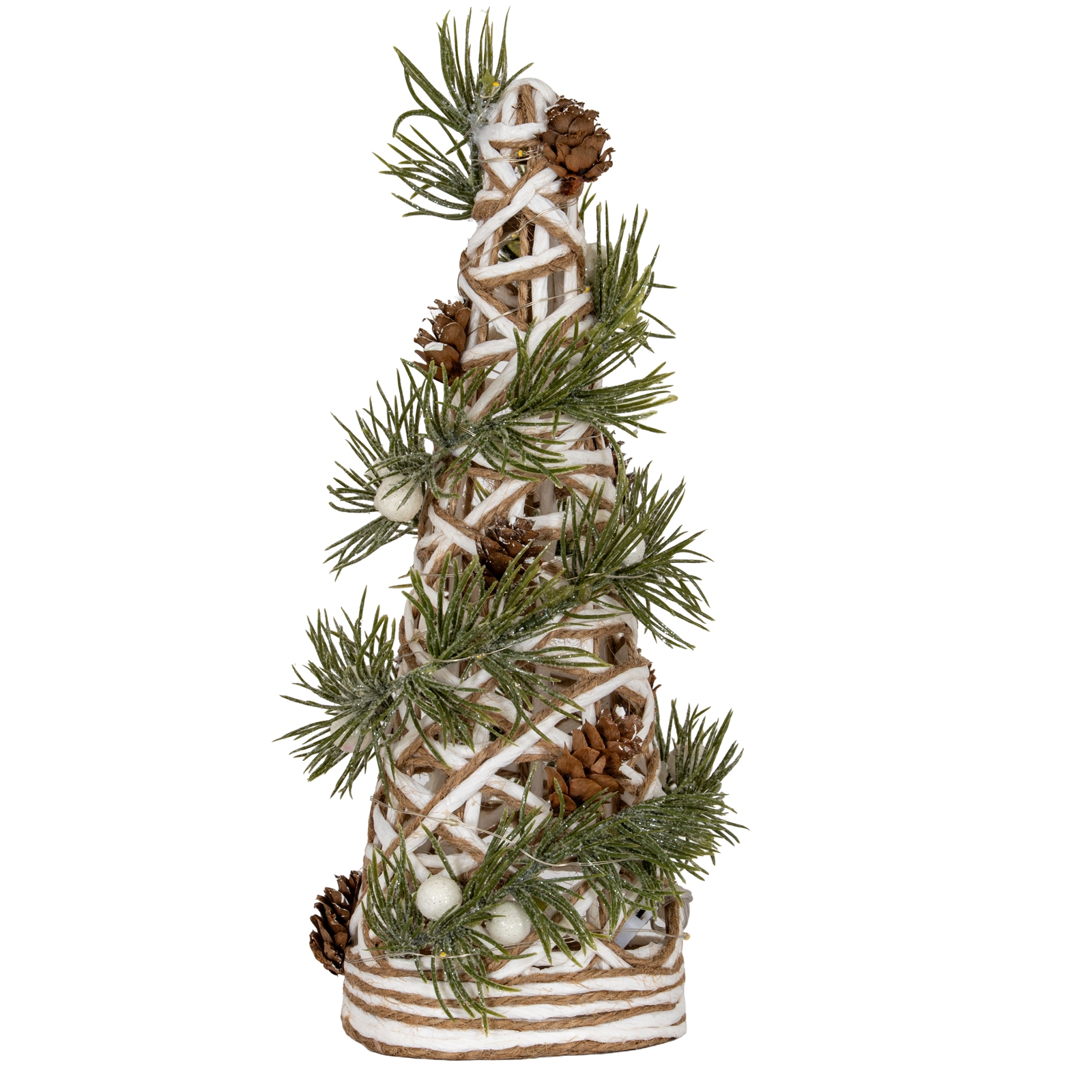 Small LED Frosted White Rattan Cone Tree With Branches - Image 1