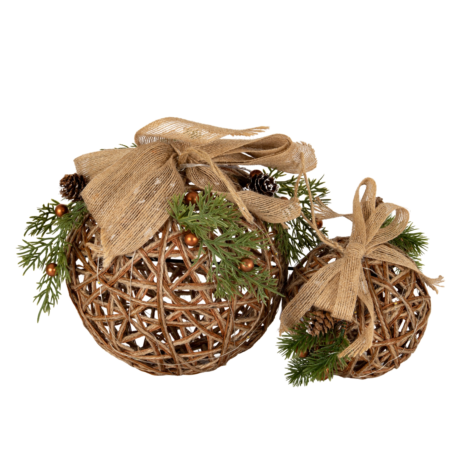 Small LED Natural Rattan Bauble With Branches And Ribbon - Image 4
