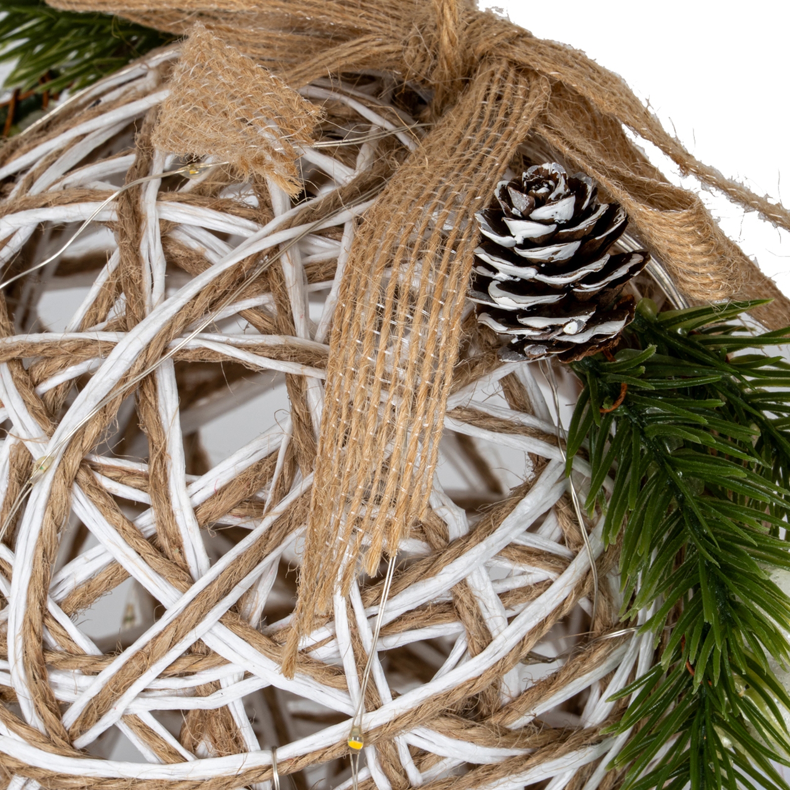 Small LED White Rattan Bauble With Branches And Ribbon - Image 2