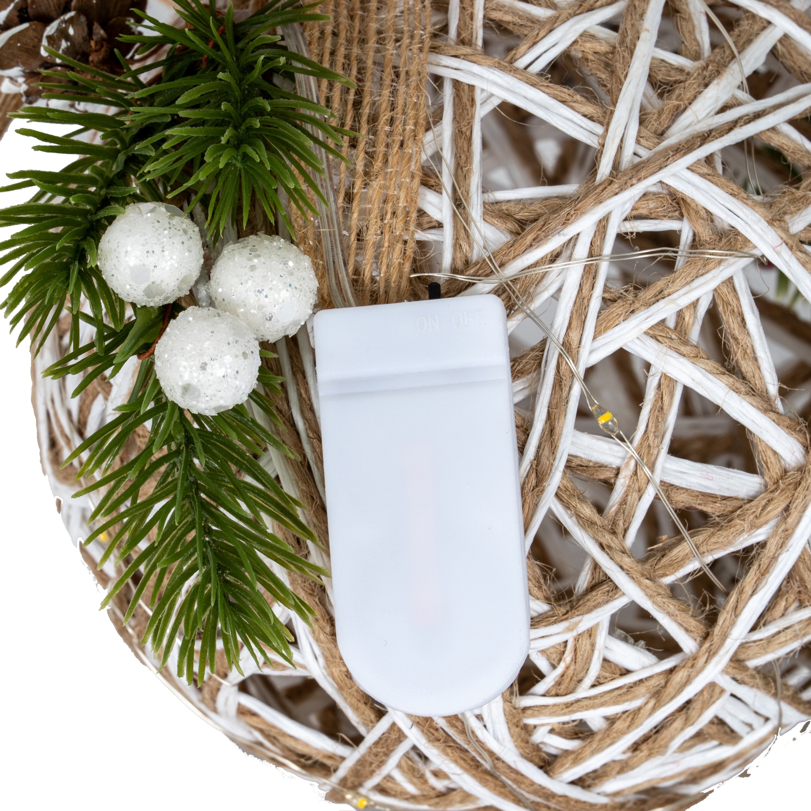 Small LED White Rattan Bauble With Branches And Ribbon - Image 3