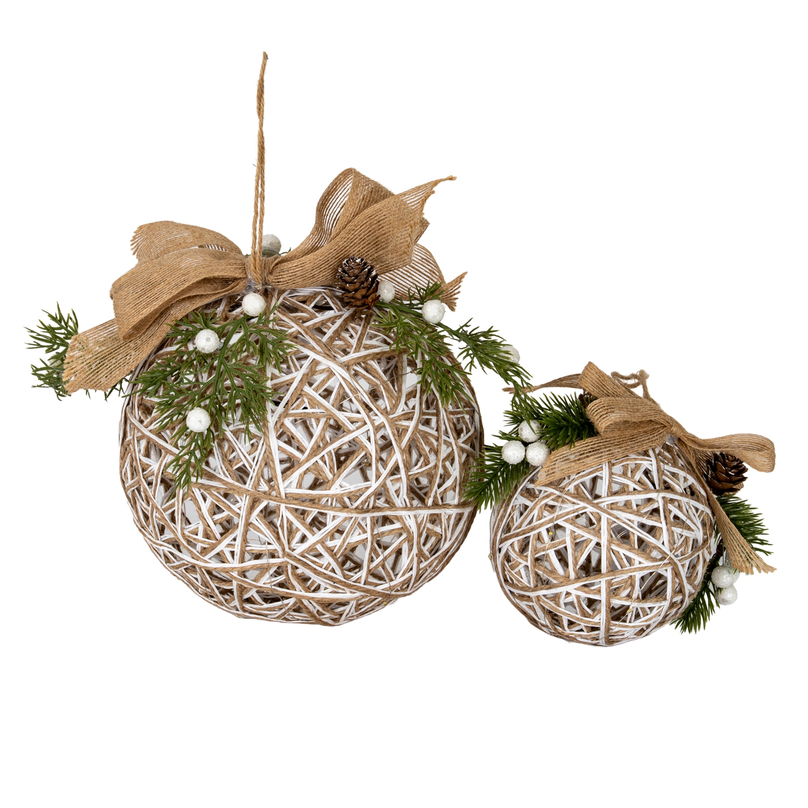 Small LED White Rattan Bauble With Branches And Ribbon - Image 4