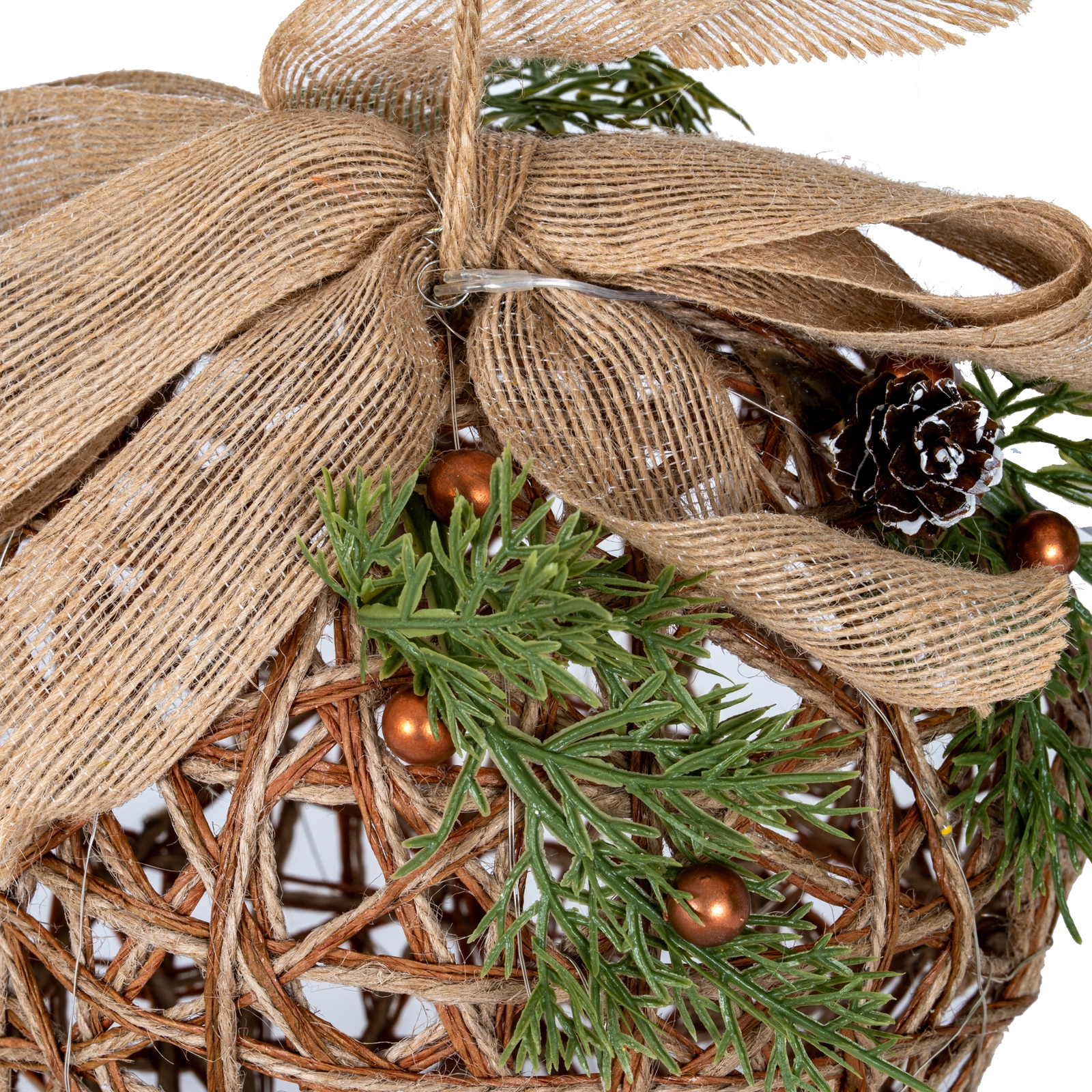 Large LED Natural Rattan Bauble With Branches And Ribbon - Image 2