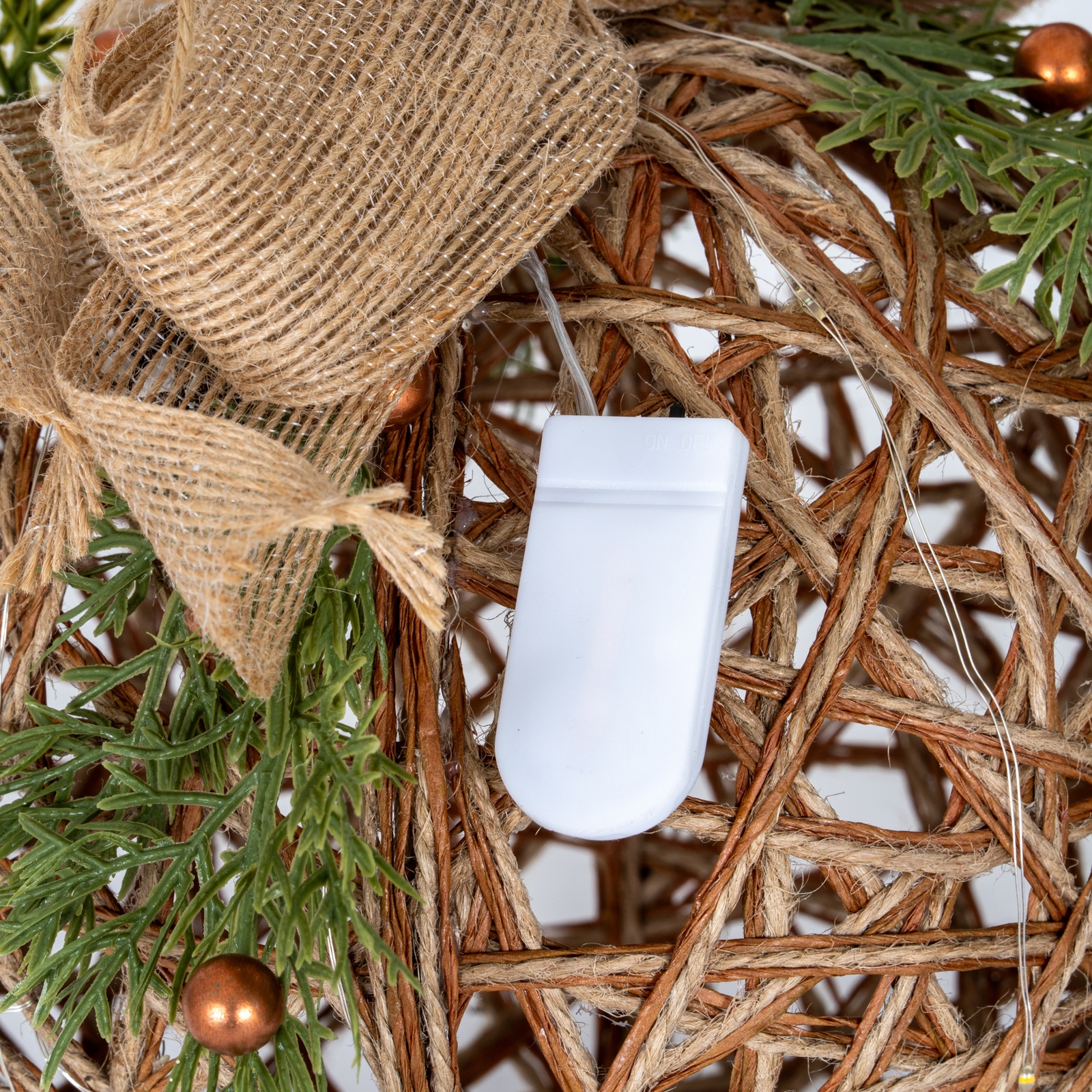 Large LED Natural Rattan Bauble With Branches And Ribbon - Image 3