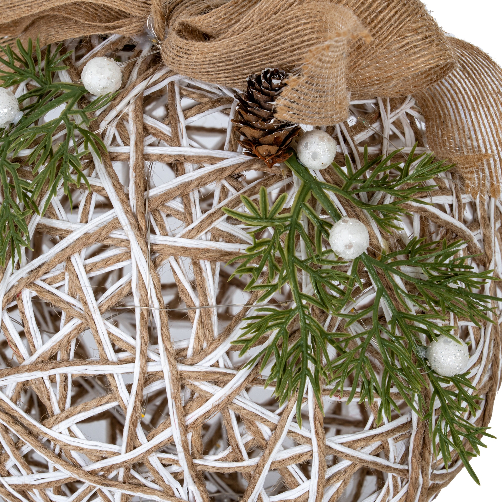 Large LED White Rattan Bauble With  Branches And Ribbon - Image 2