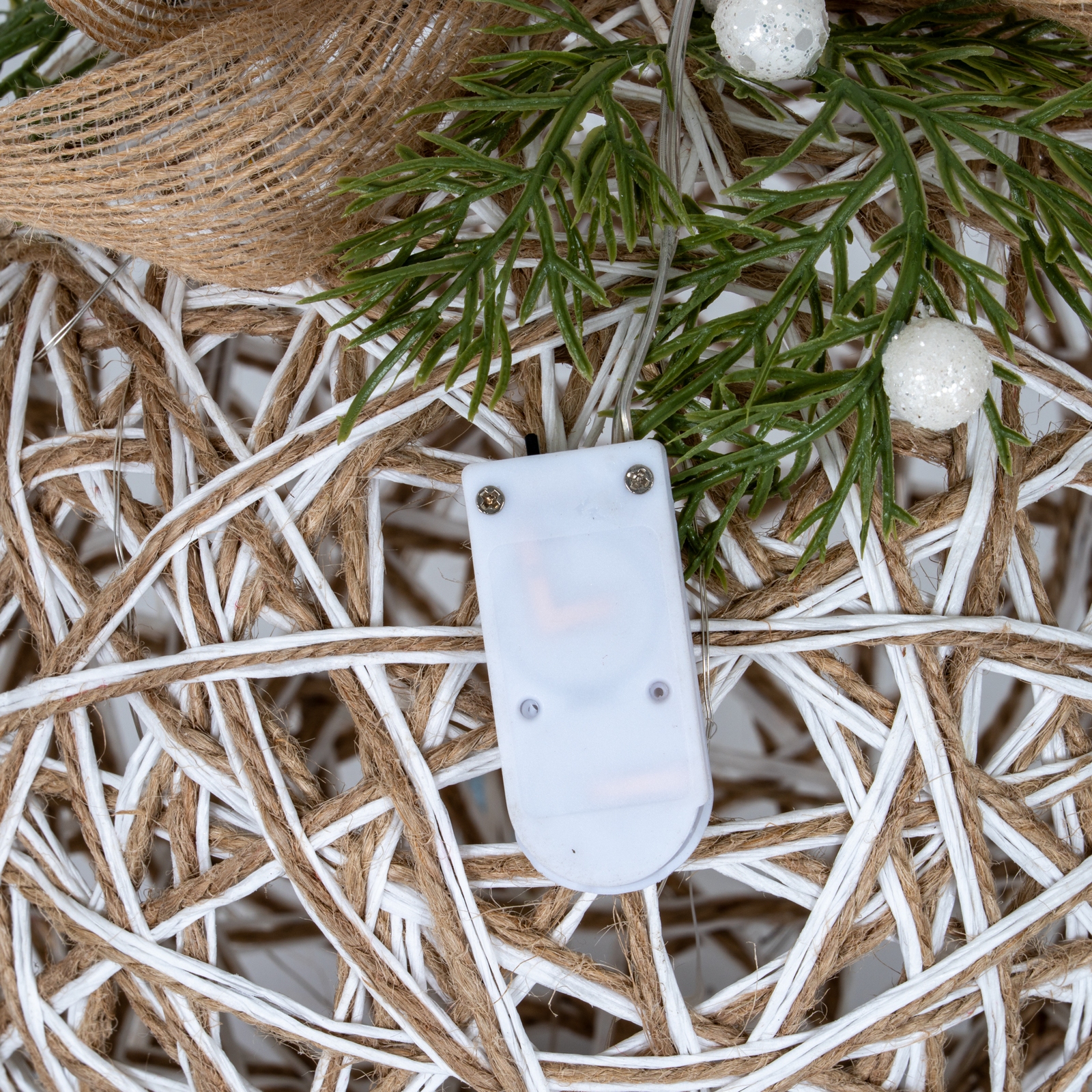 Large LED White Rattan Bauble With  Branches And Ribbon - Image 3