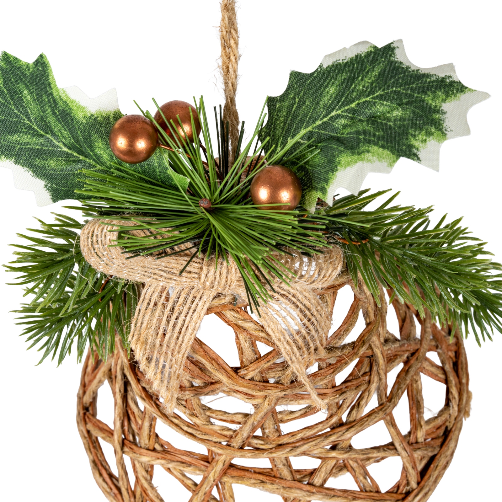 Led Natural Rattan Bell Decoration With Branches And Ribbon - Image 2